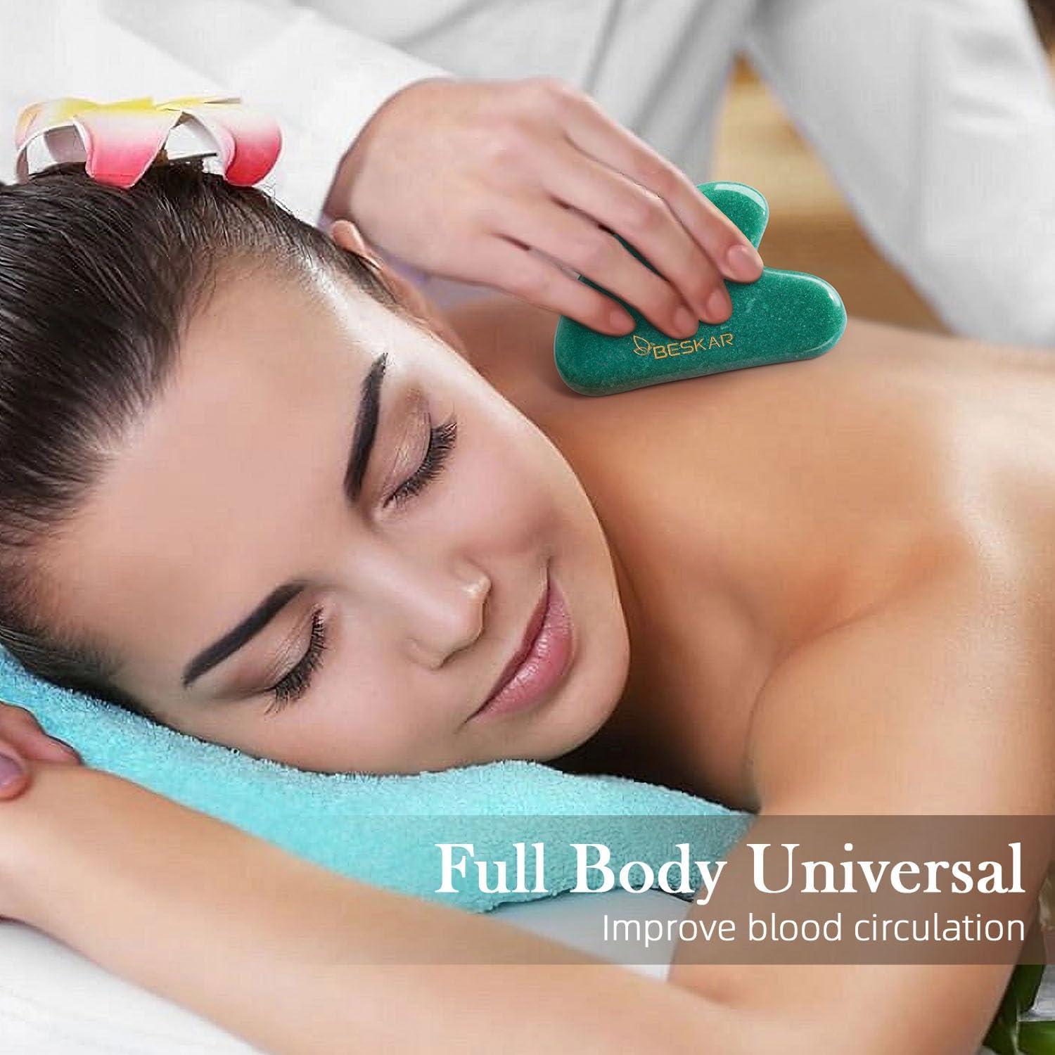 Masajeador Gua Sha Facial BESKAR de Piedra Jade Natural 8.4cm