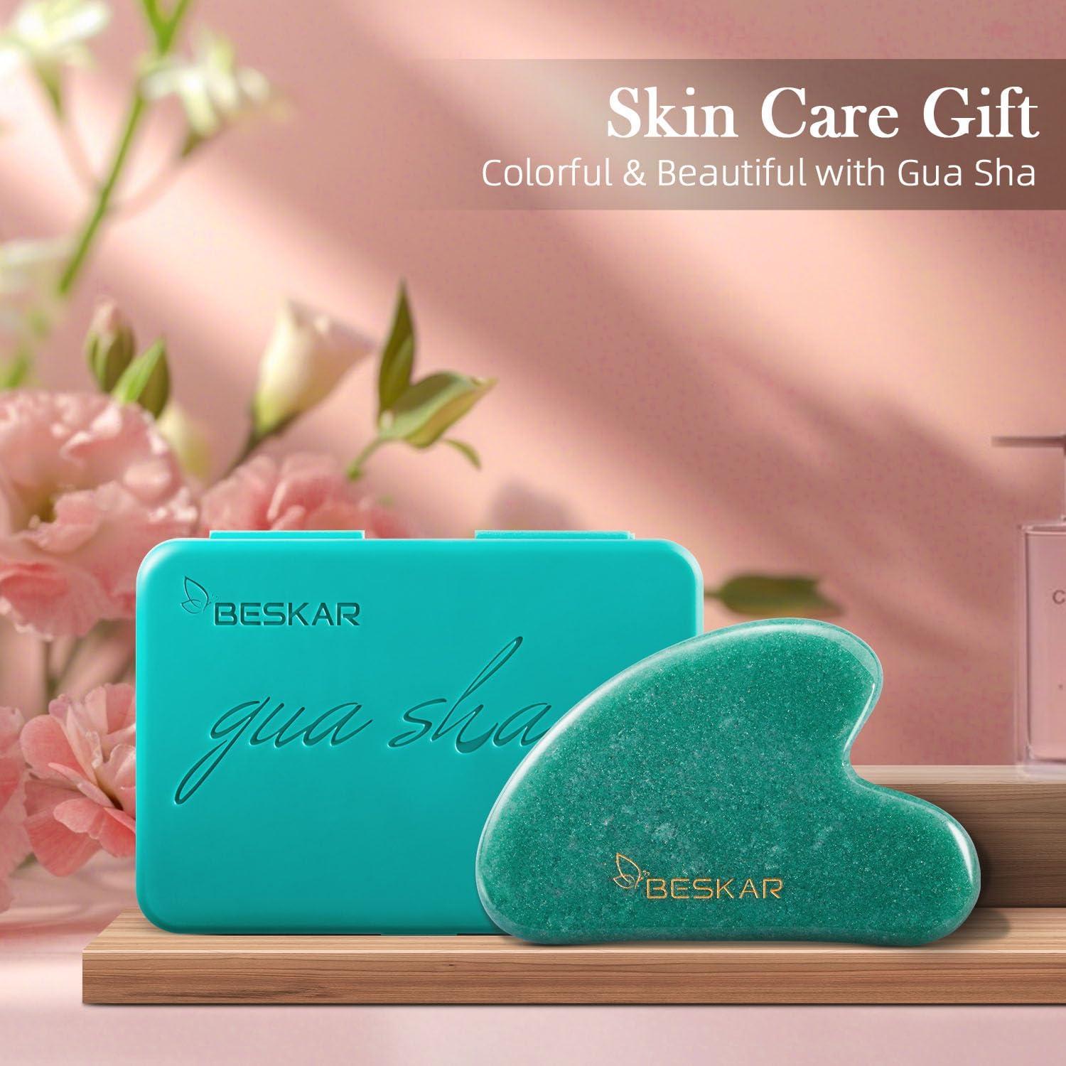 Masajeador Gua Sha Facial BESKAR de Piedra Jade Natural 8.4cm
