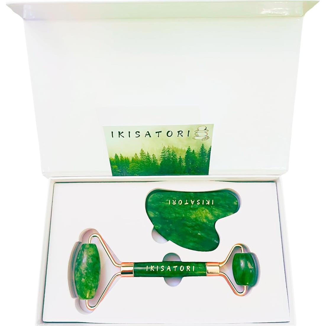 Rodillo Facial y Guasha Jade Verde Ikisatori - Cuidado Piel