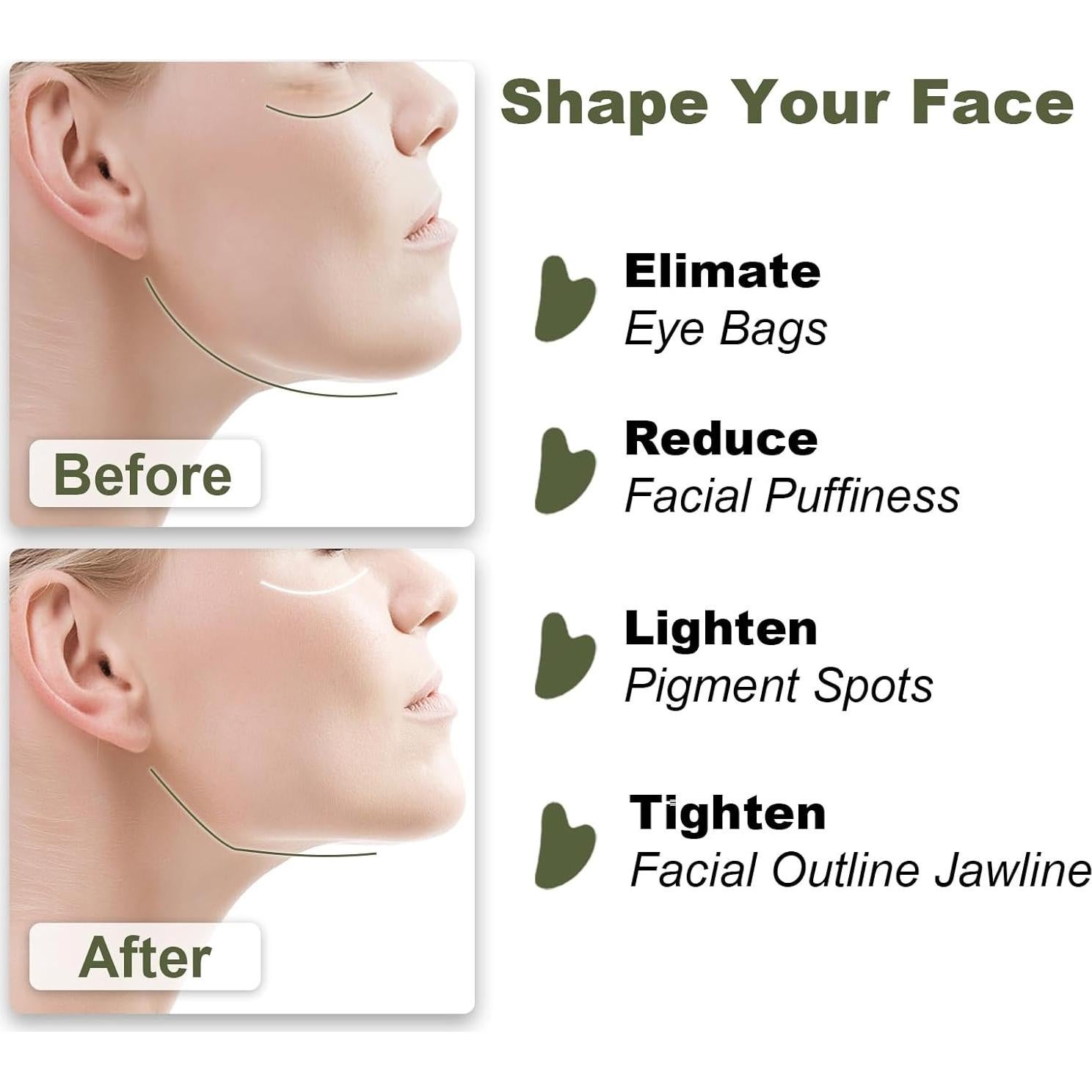 Herramienta Gua Sha Facial BLHLA Verde Natural 8.38cm