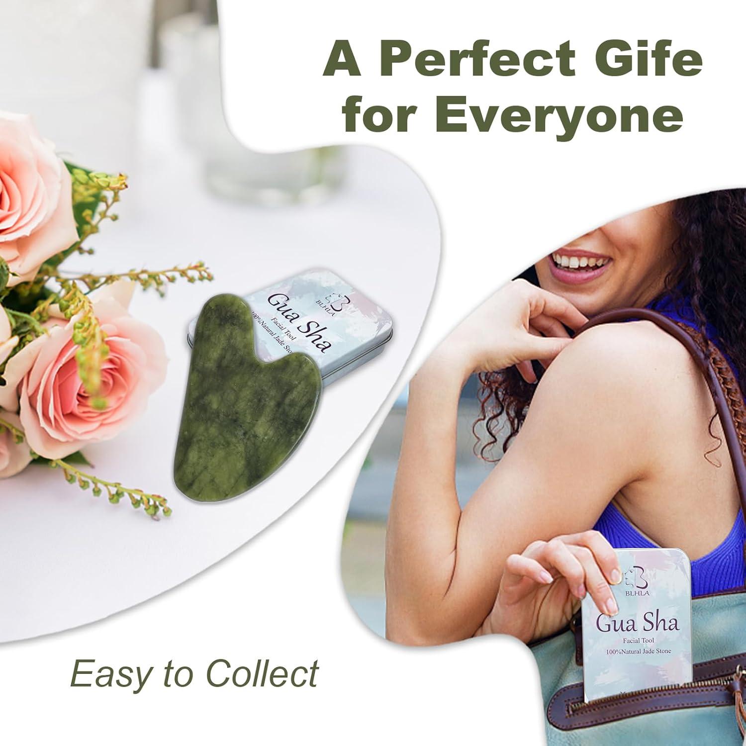 Herramienta Gua Sha Facial BLHLA Verde Natural 8.38cm