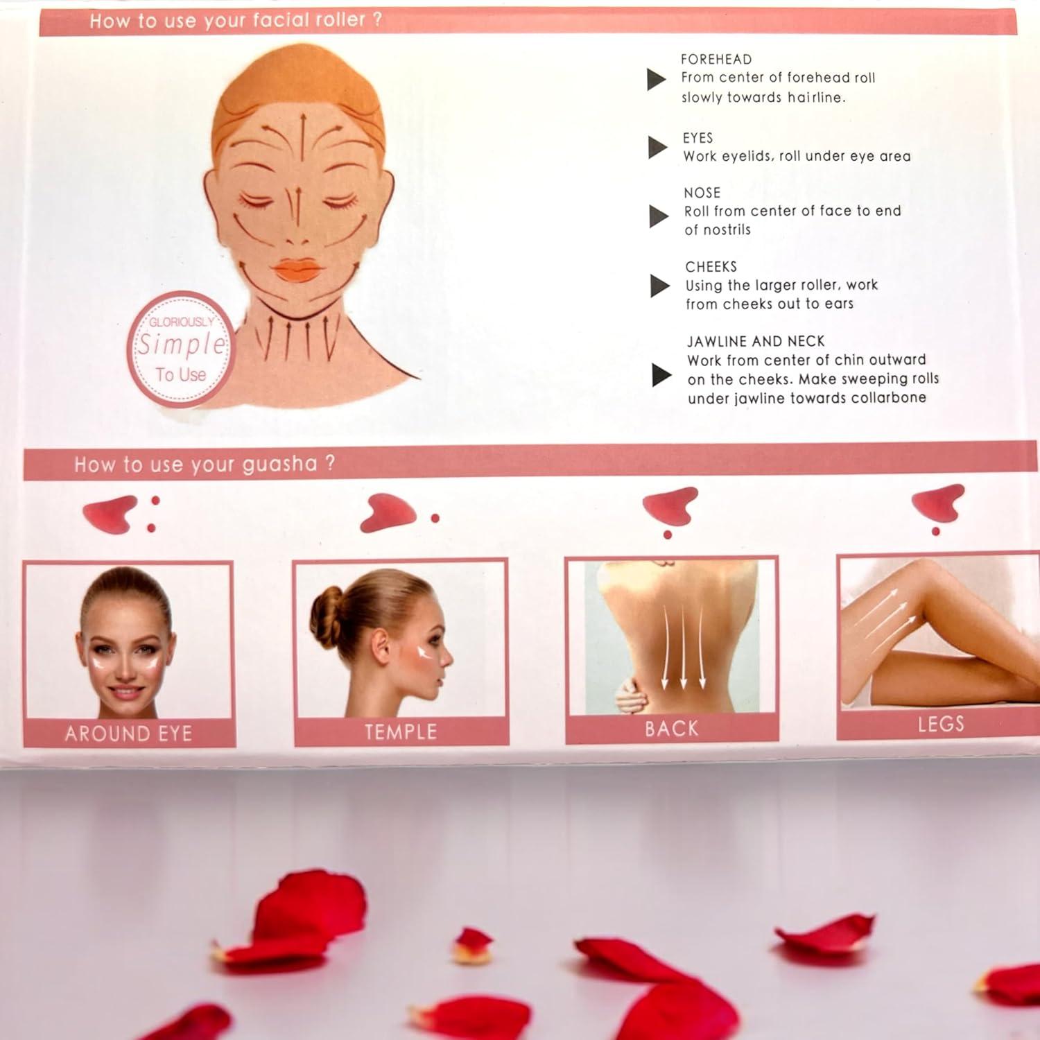 Conjunto Gua Sha y Rodillo de Jade VIVIDUS Rosa para Masaje Facial