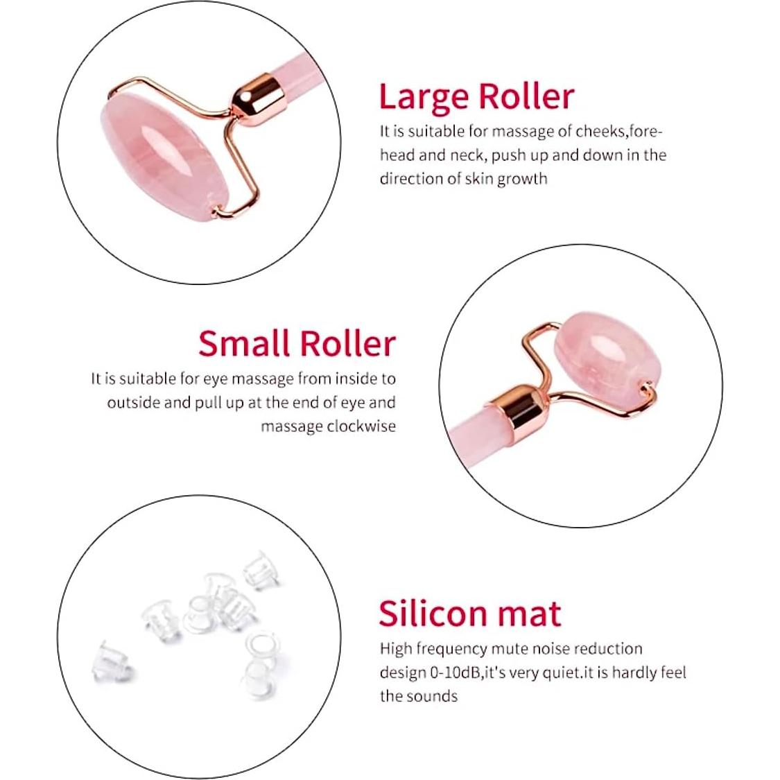 Conjunto Gua Sha y Rodillo de Jade VIVIDUS Rosa para Masaje Facial