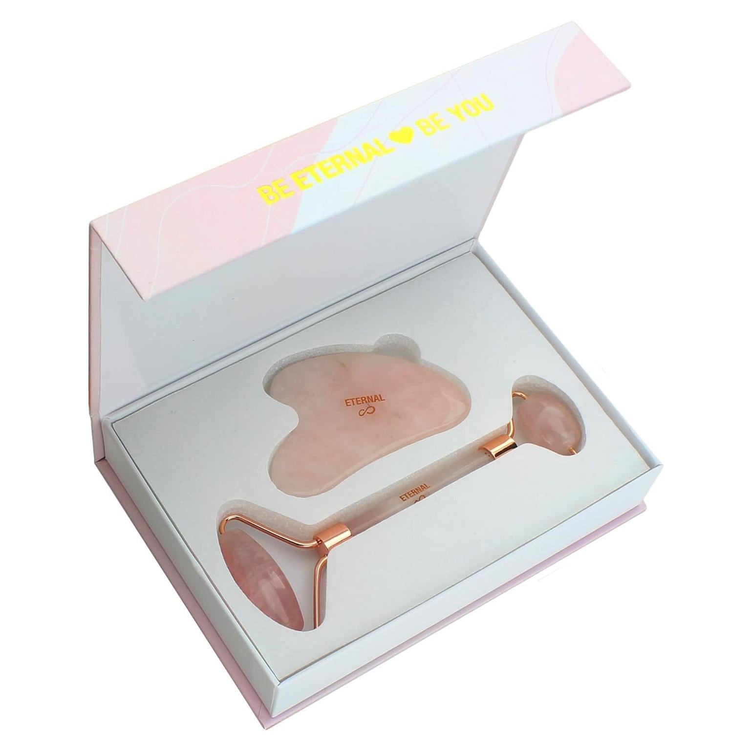Set de Rodillo Facial de Jade Rosa y Gua Sha Eterno - Antienvejecimiento