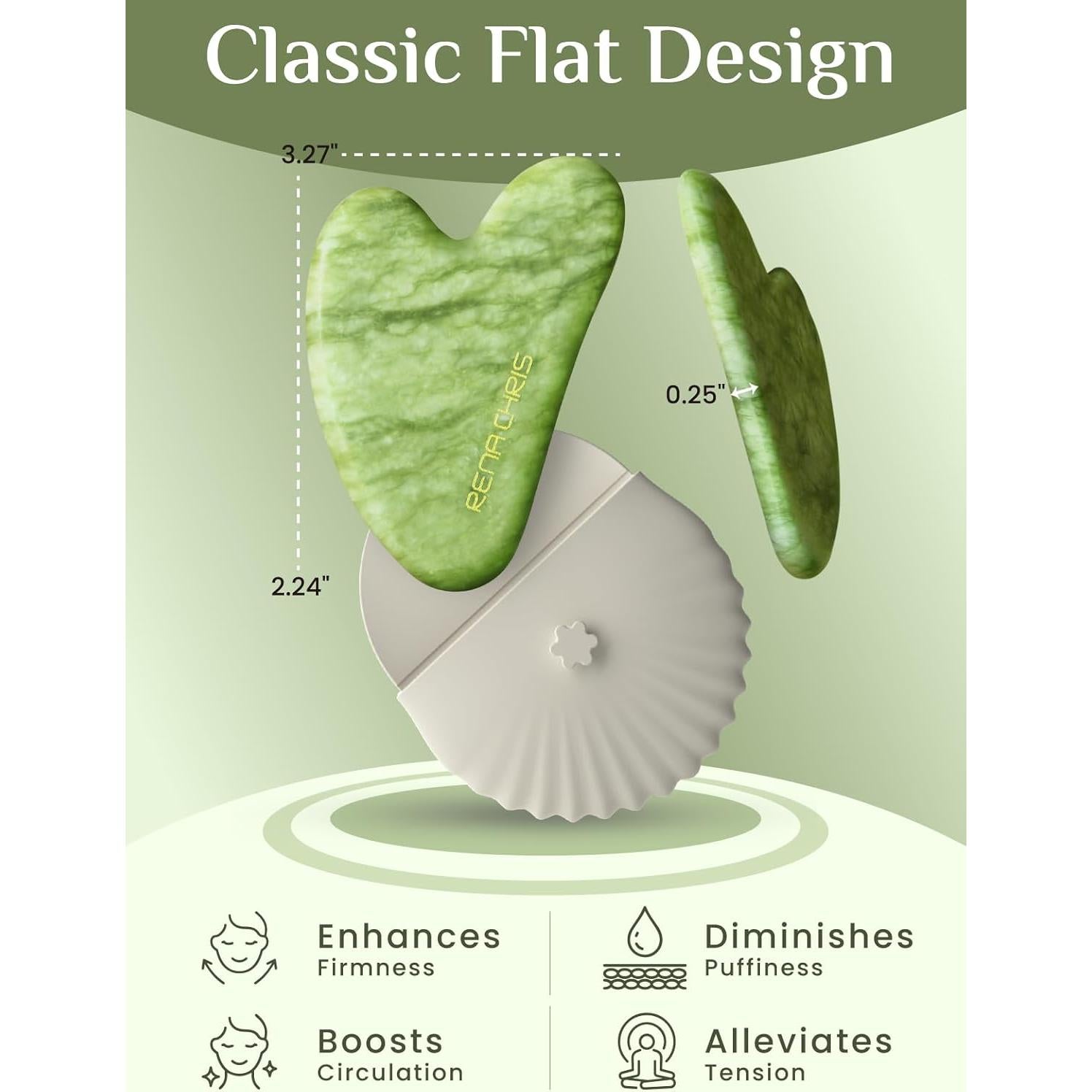 Herramienta Gua Sha Facial Rena Chris Jade Natural Verde