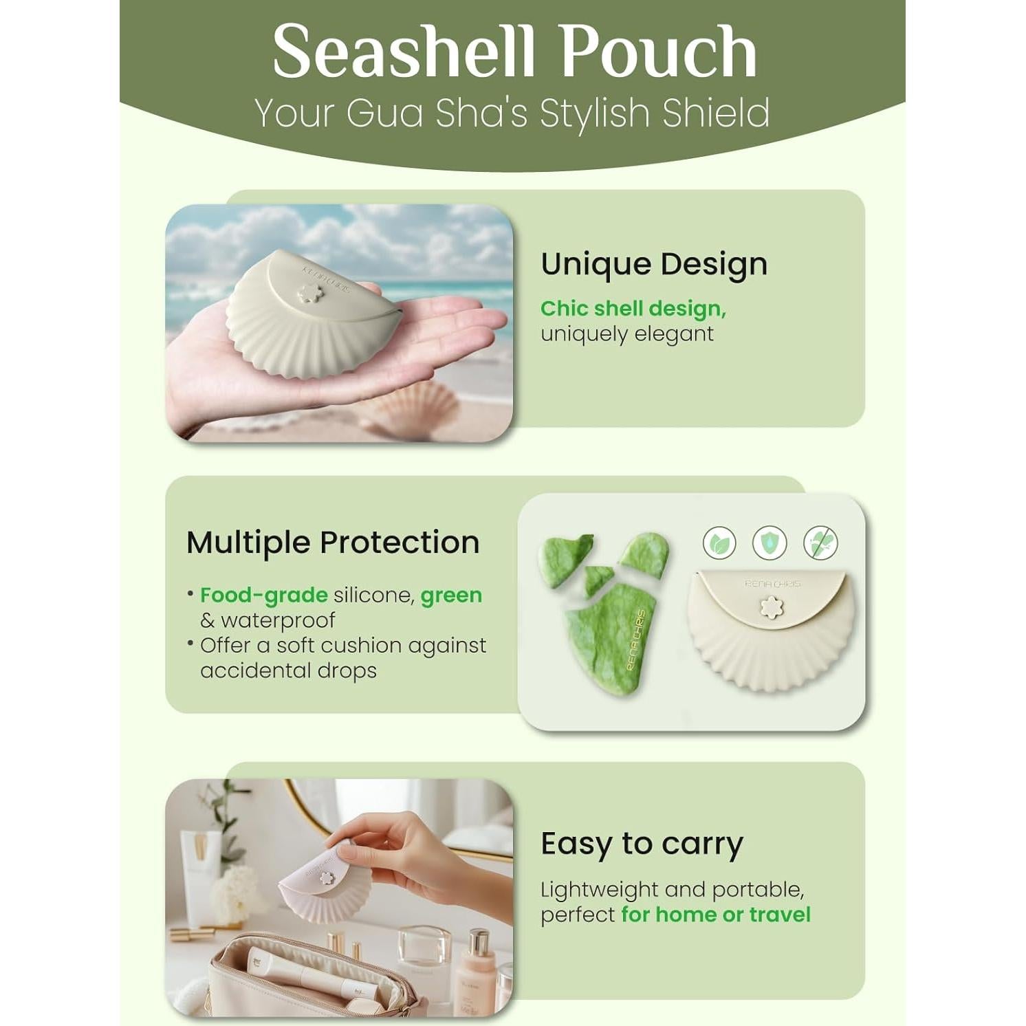 Herramienta Gua Sha Facial Rena Chris Jade Natural Verde