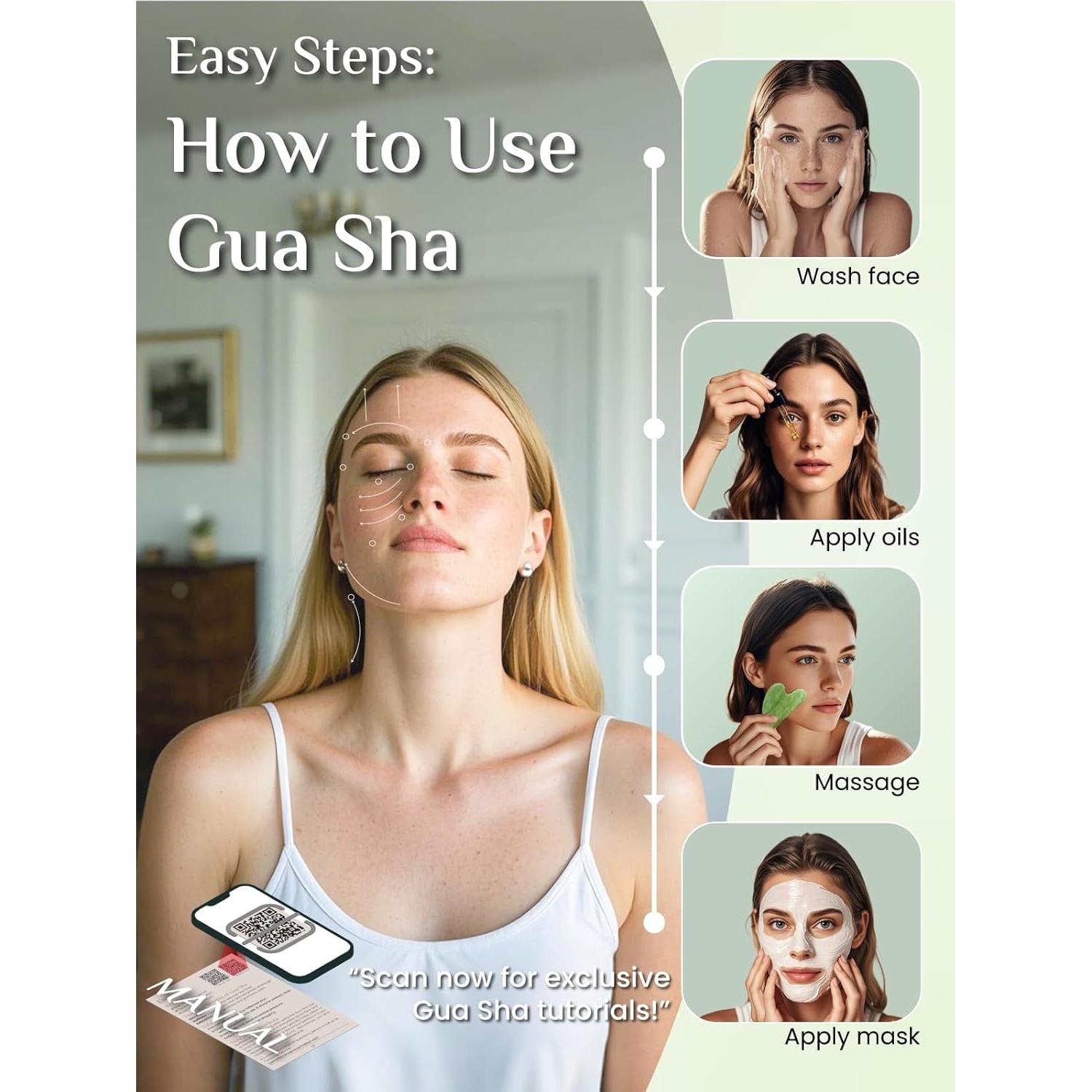 Herramienta Gua Sha Facial Rena Chris Jade Natural Verde