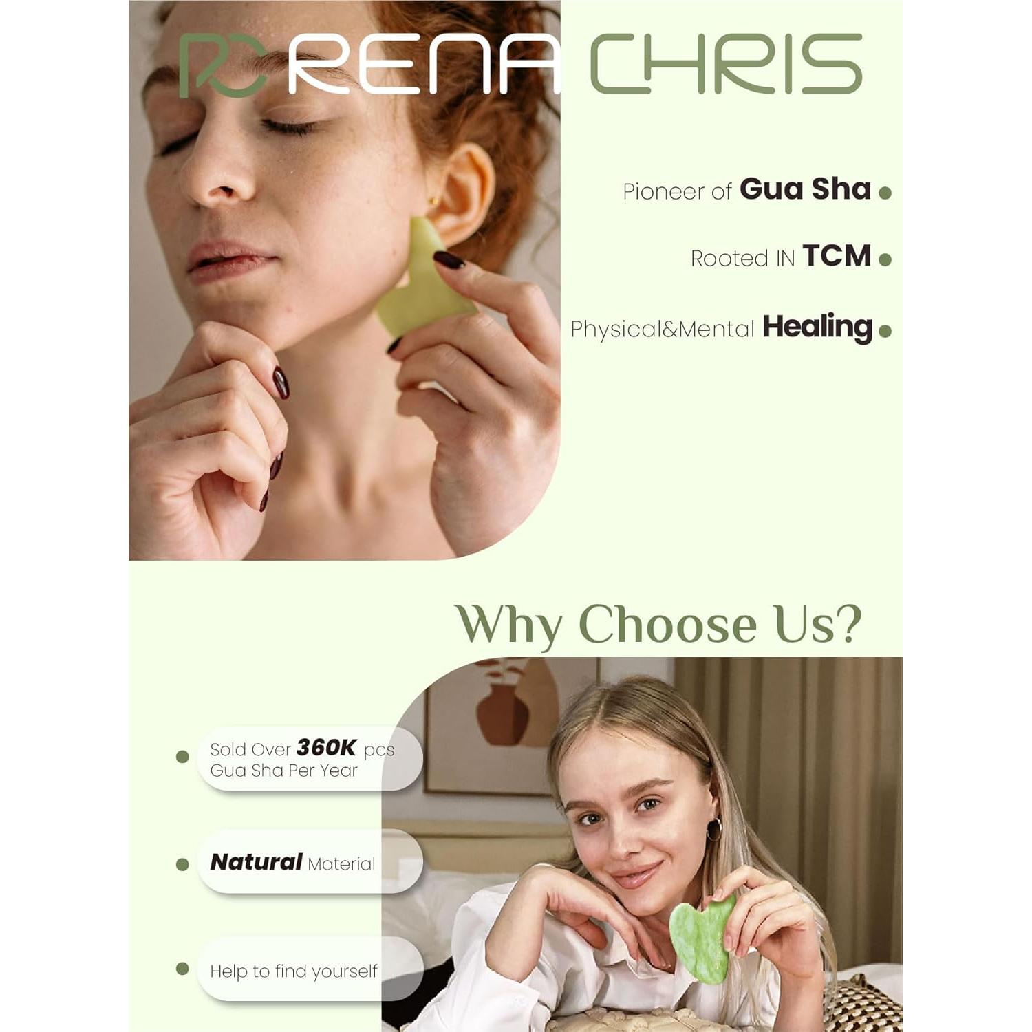 Herramienta Gua Sha Facial Rena Chris Jade Natural Verde