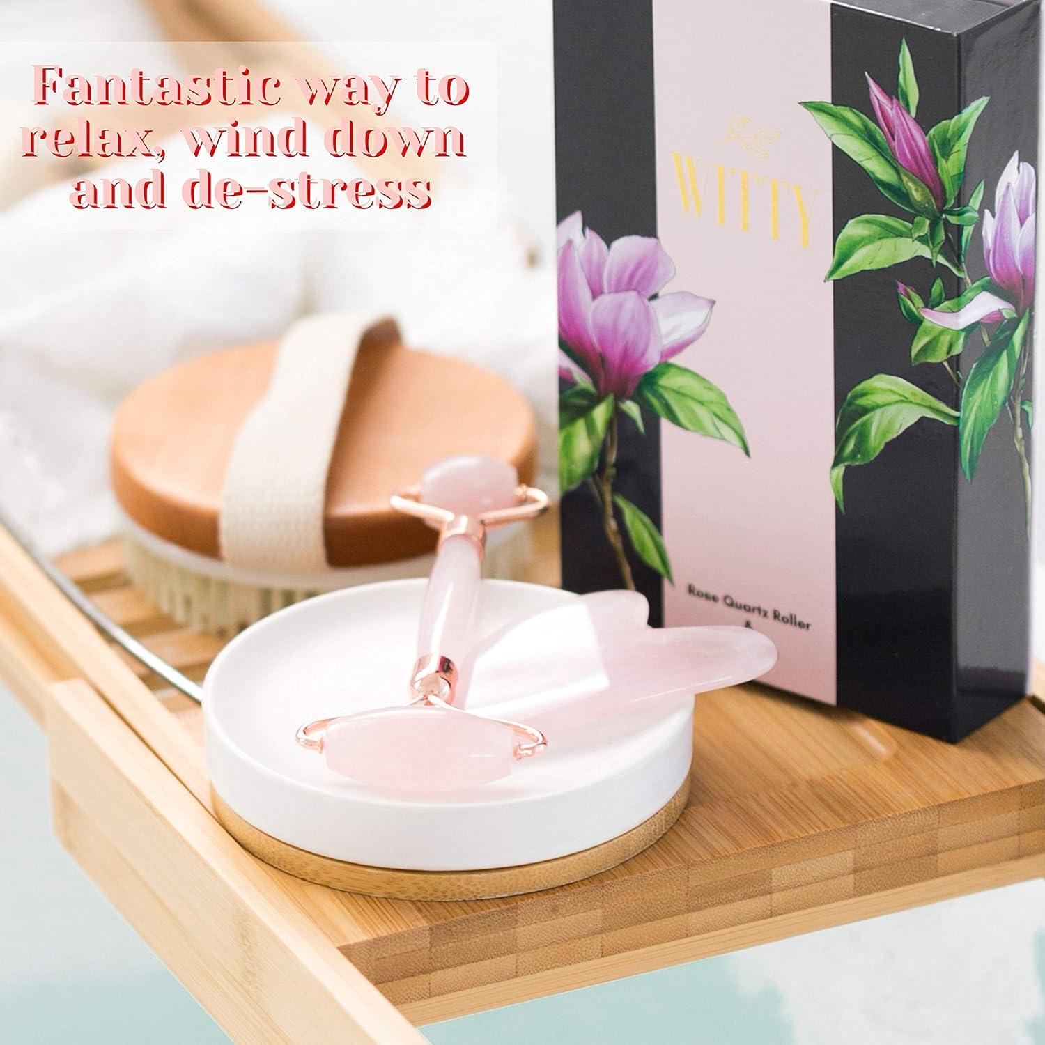 Set de Rodillo Facial y Gua Sha WITTY Cuarzo Rosa - 15cm