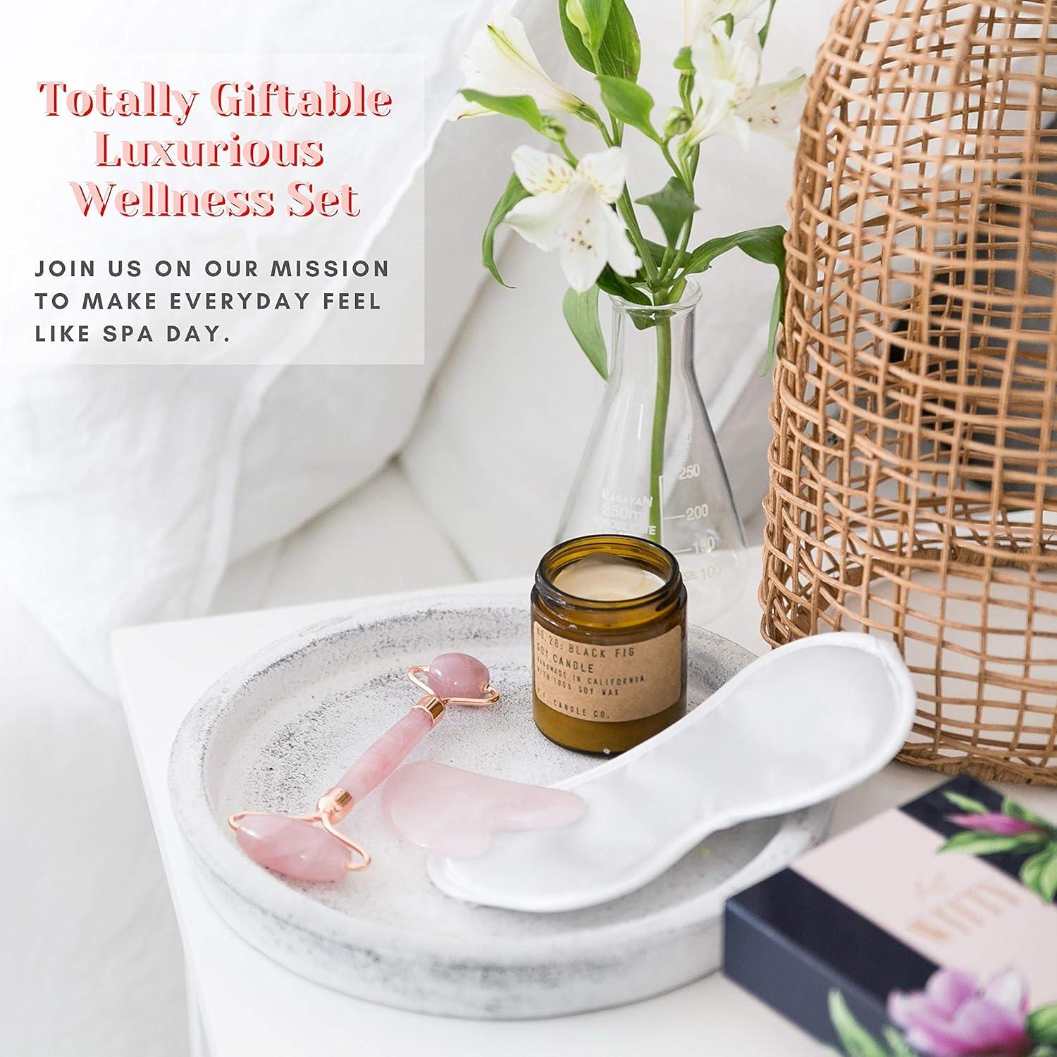 Set de Rodillo Facial y Gua Sha WITTY Cuarzo Rosa - 15cm