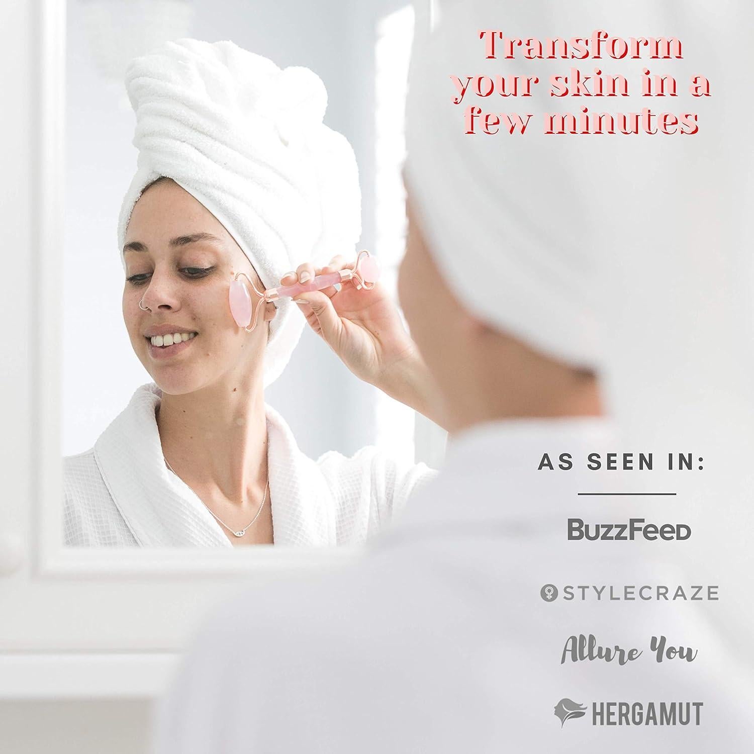 Set de Rodillo Facial y Gua Sha WITTY Cuarzo Rosa - 15cm