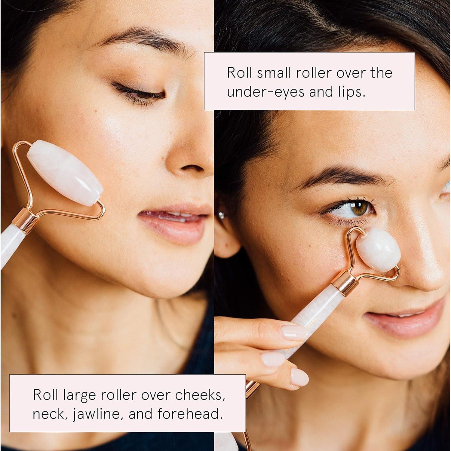 Rodillo Facial de Cuarzo Rosa Grace & Stella - Masajeador Drenaje Linfático