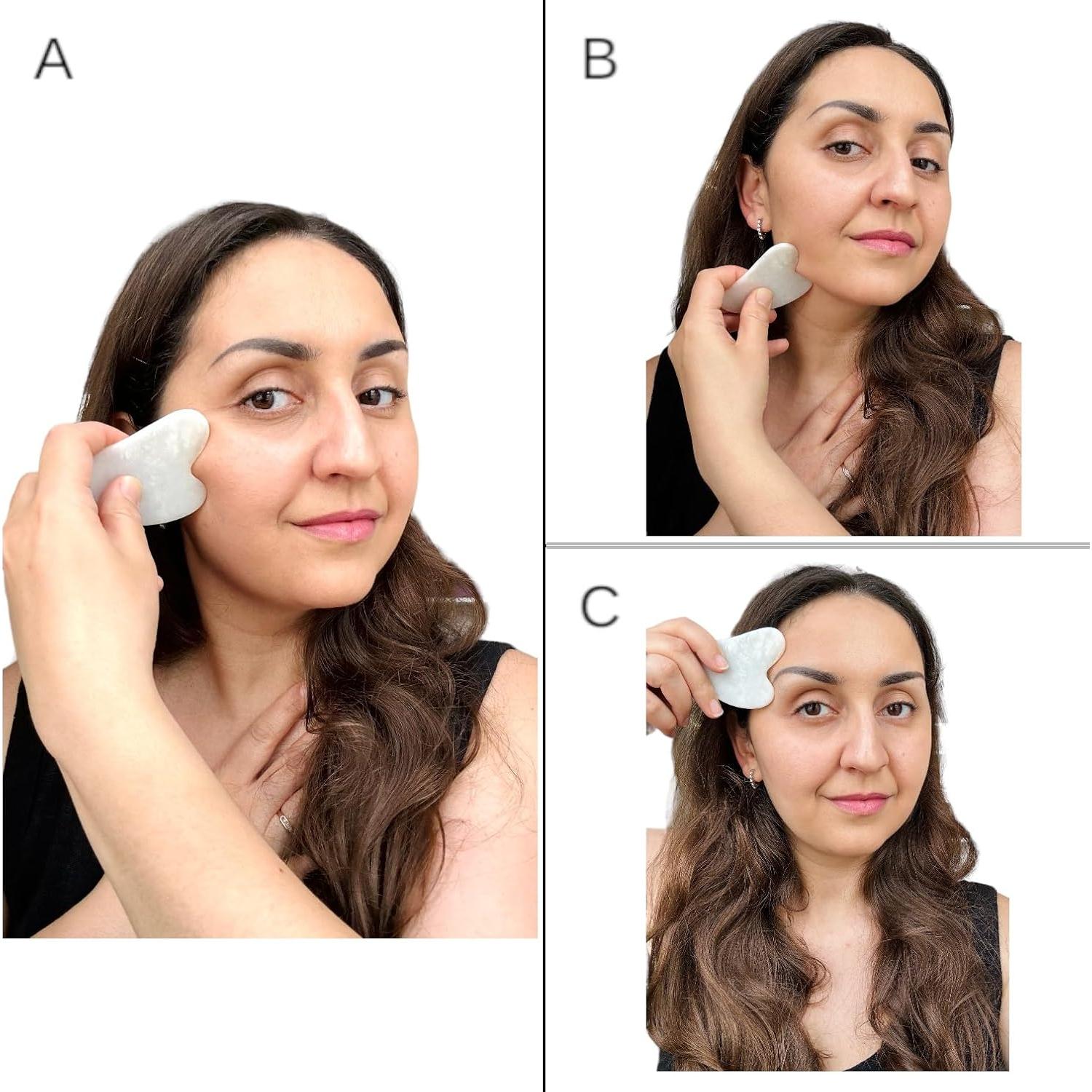 Rodillo de Jade Blanco LAMA 2 en 1 y Set de Gua Sha Facial