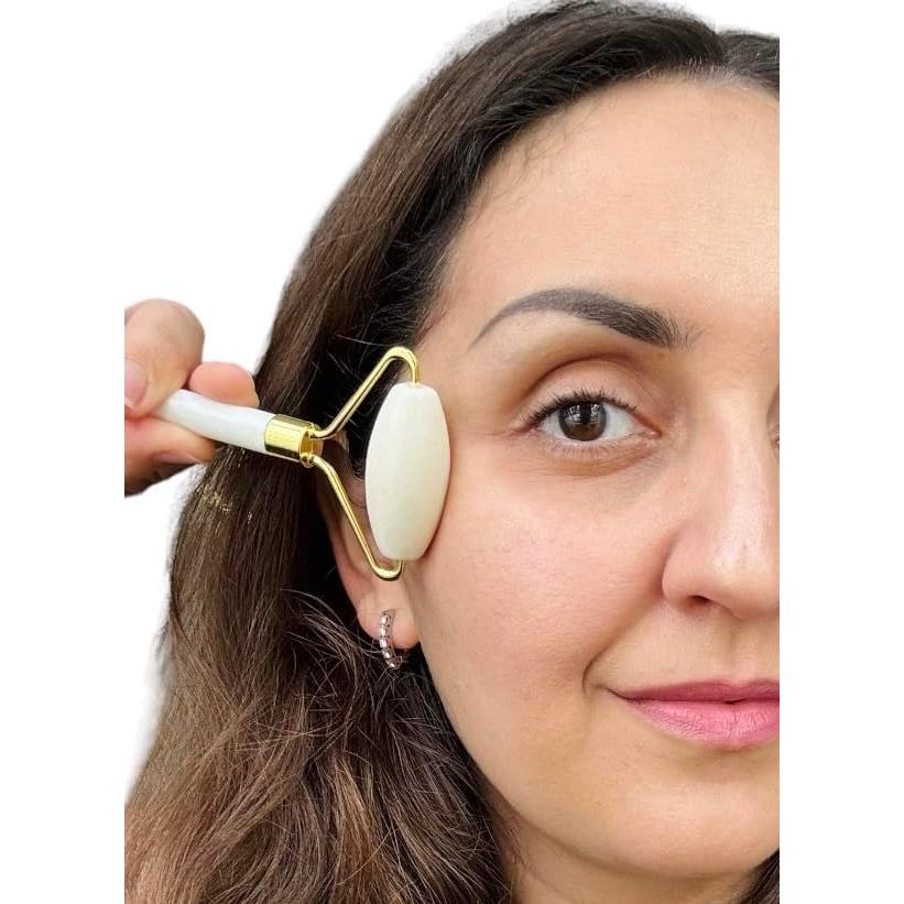 Rodillo de Jade Blanco LAMA 2 en 1 y Set de Gua Sha Facial