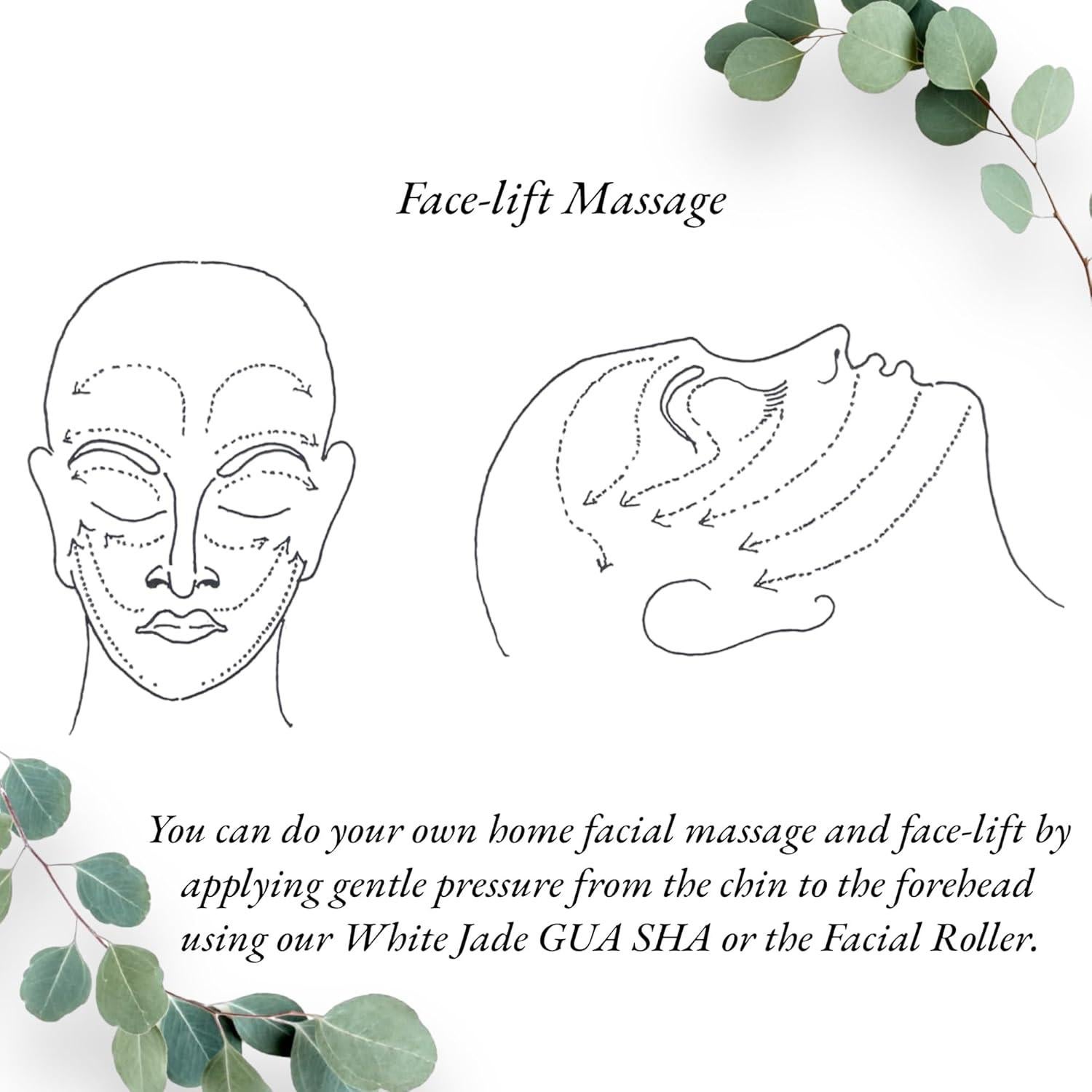 Rodillo de Jade Blanco LAMA 2 en 1 y Set de Gua Sha Facial