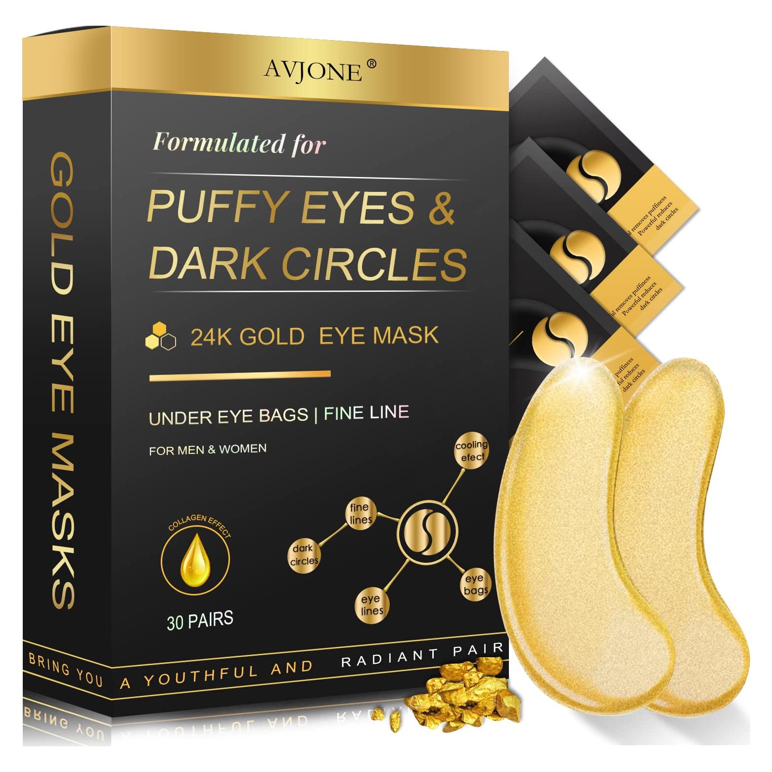 Parches para ojos AVJONE de oro 24K - 30 pares colágeno