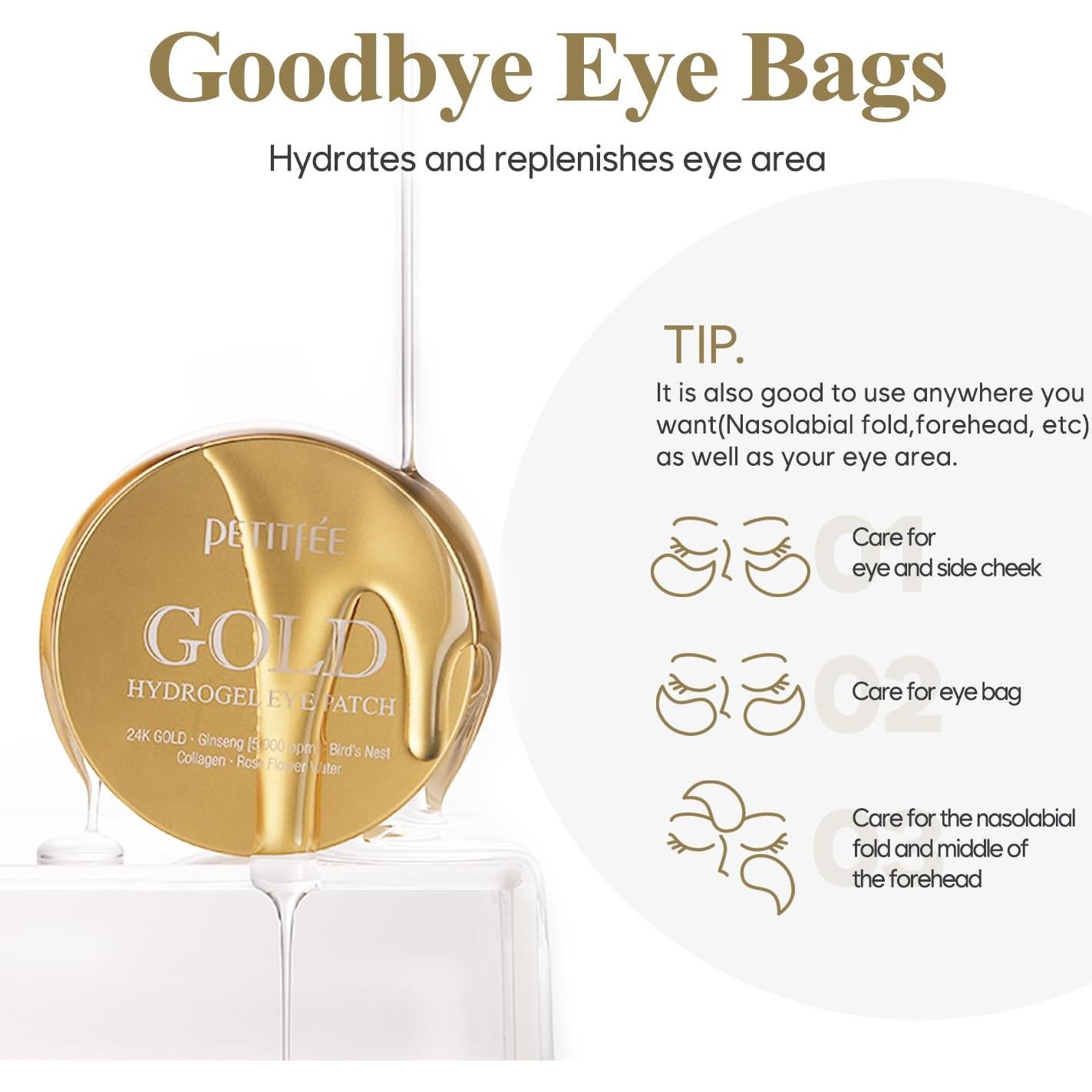 Mascarilla Hidratante de Gel Petitfee 60 Parches Oro 24K