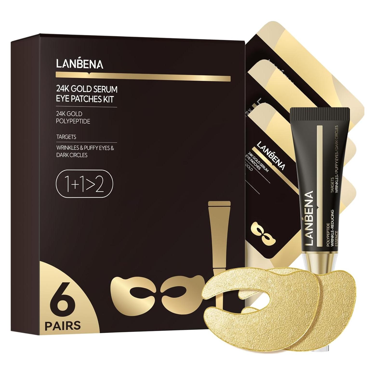 Parches para Ojos LANBENA 24K - Reducción de Bolsas y Arrugas (6 Pares)