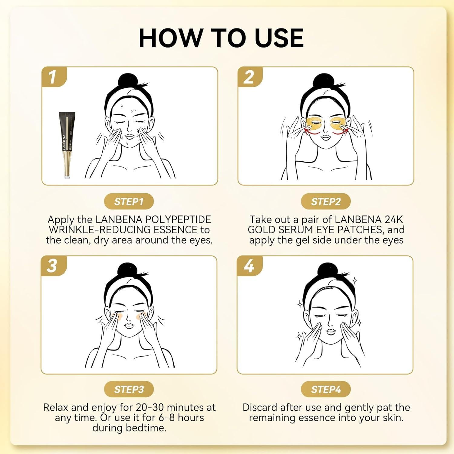 Parches para Ojos LANBENA 24K - Reducción de Bolsas y Arrugas (6 Pares)