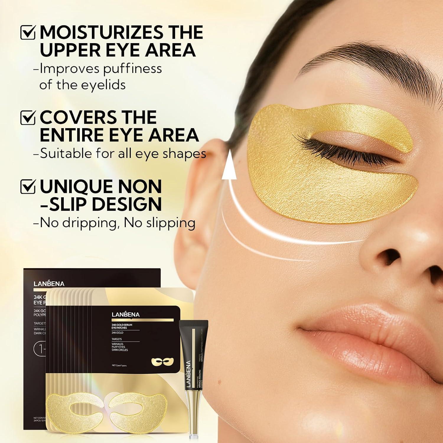 Parches para Ojos LANBENA 24K - Reducción de Bolsas y Arrugas (6 Pares)