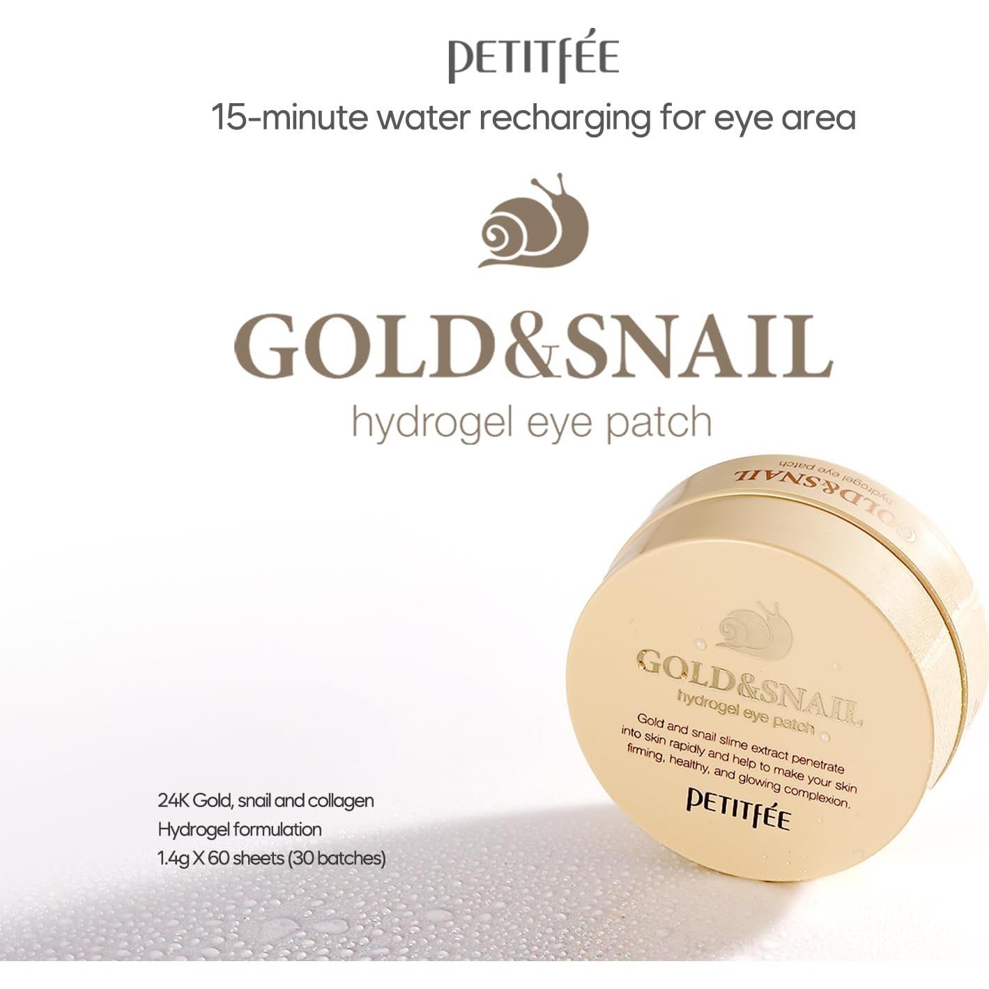 Parche Hidrogel para Ojos Petitfee 60 Pcs Oro y Caracol