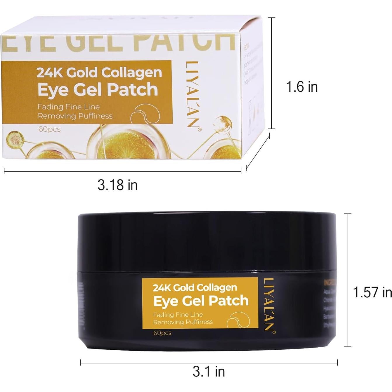 Parche de Ojos LIYALAN 24K Hidratante 60 Pcs Antienvejecimiento