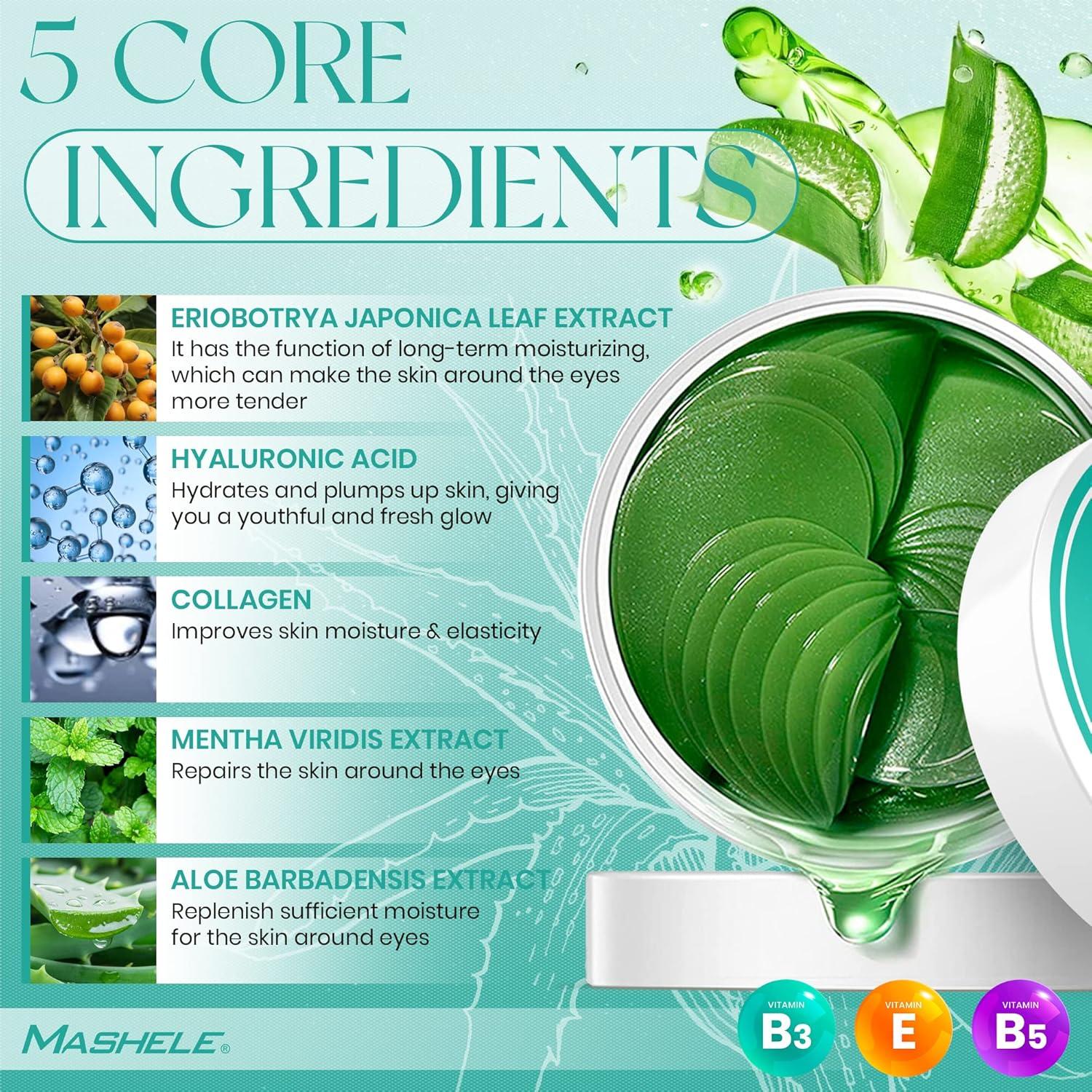 Mascarillas de Gel para Ojos MASHELE con Colágeno y Aloe Vera - 60 Piezas