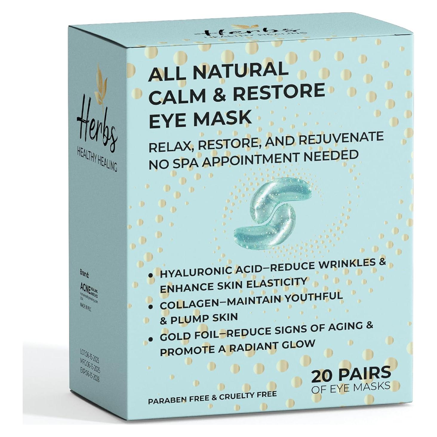 Mascarillas para Ojos de Gel Colágeno 24K Herbs Healthy - 20 Pares