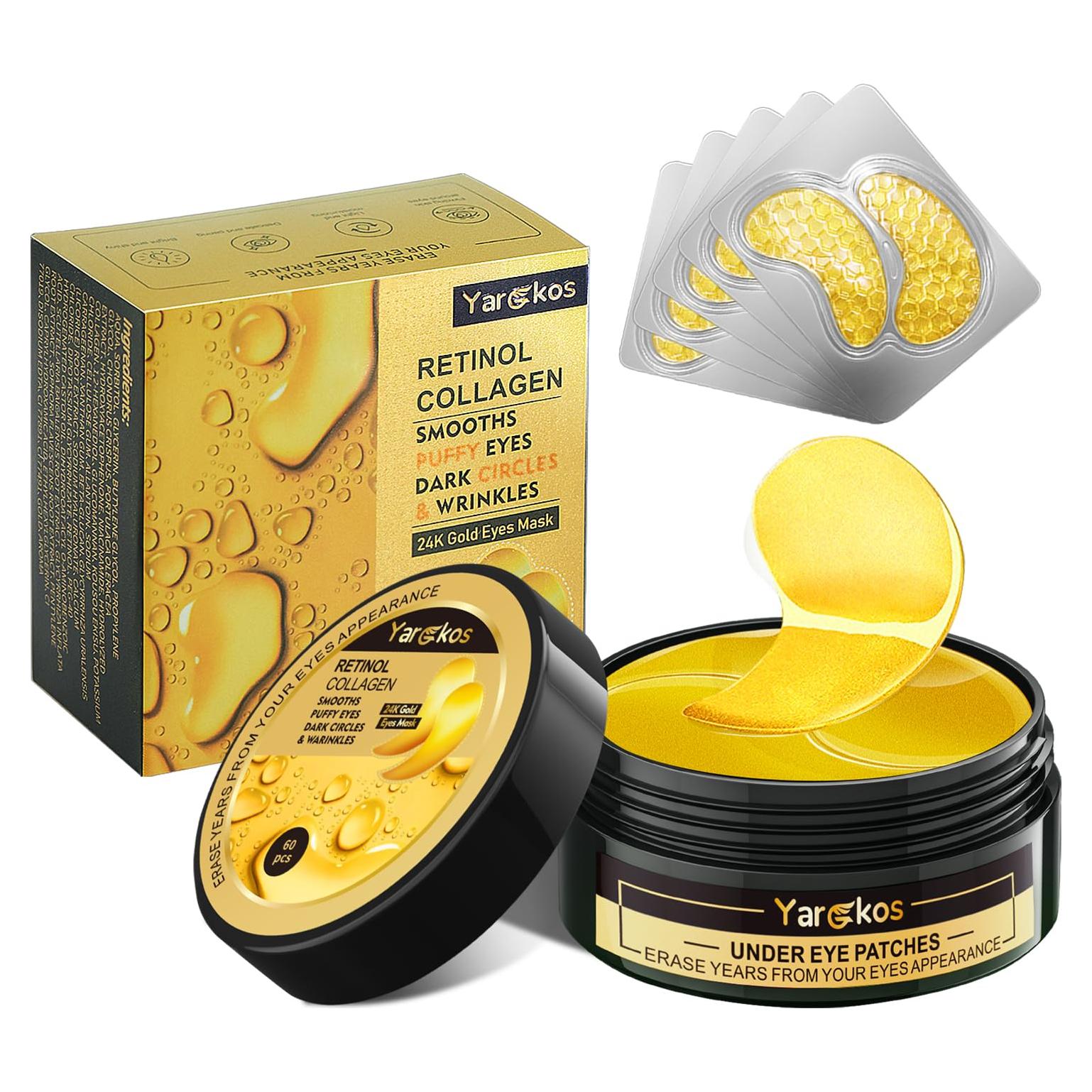 Mascarilla de Ojos Hidratante Yargkos 60 Pcs Colágeno 24K