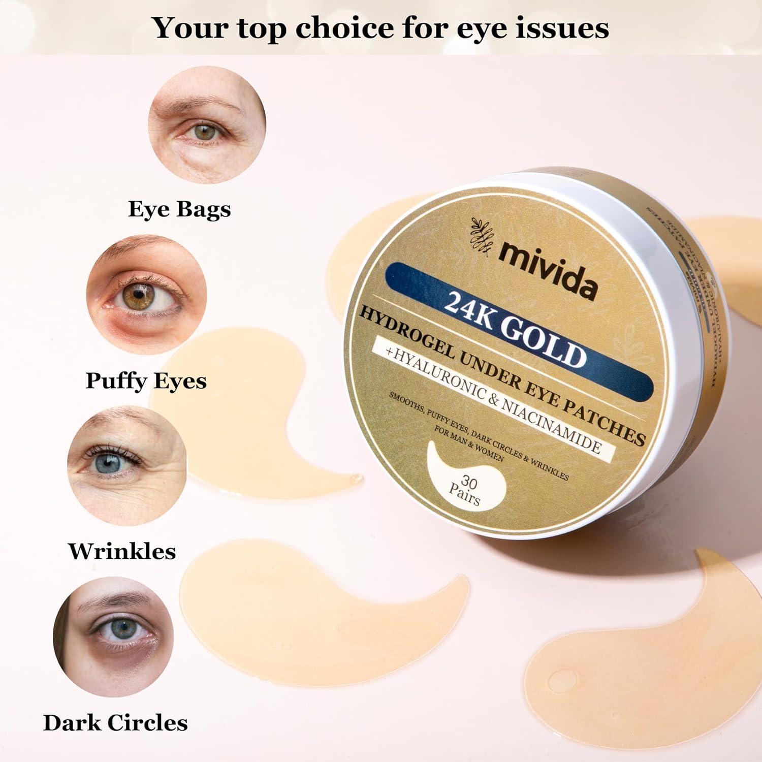 Parches Oculares Mivida 24K Oro y Ácido Hialurónico 60 PCs