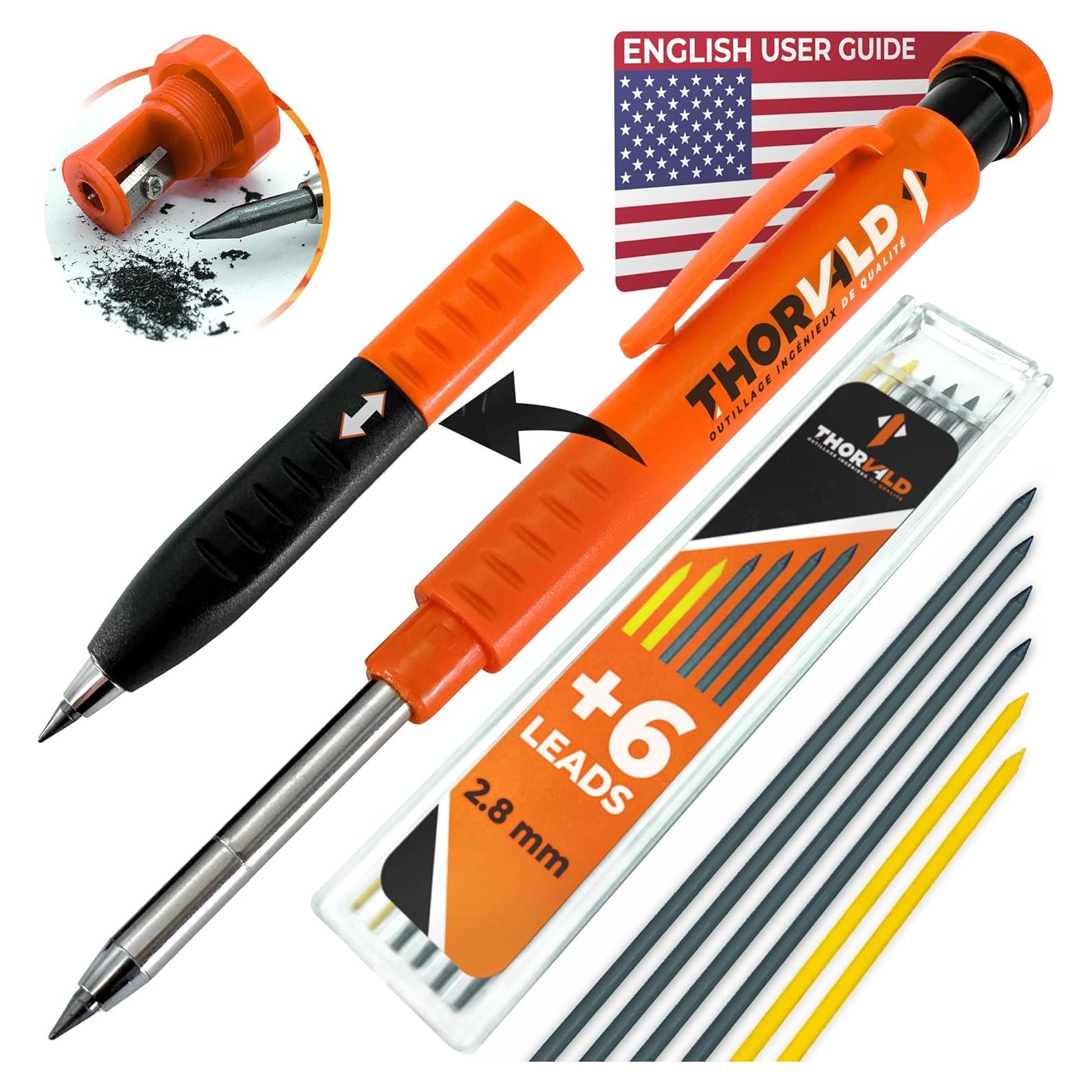 Lápiz de Carpintero THORVALD 2-en-1 con 7 Minas y Sacapuntas