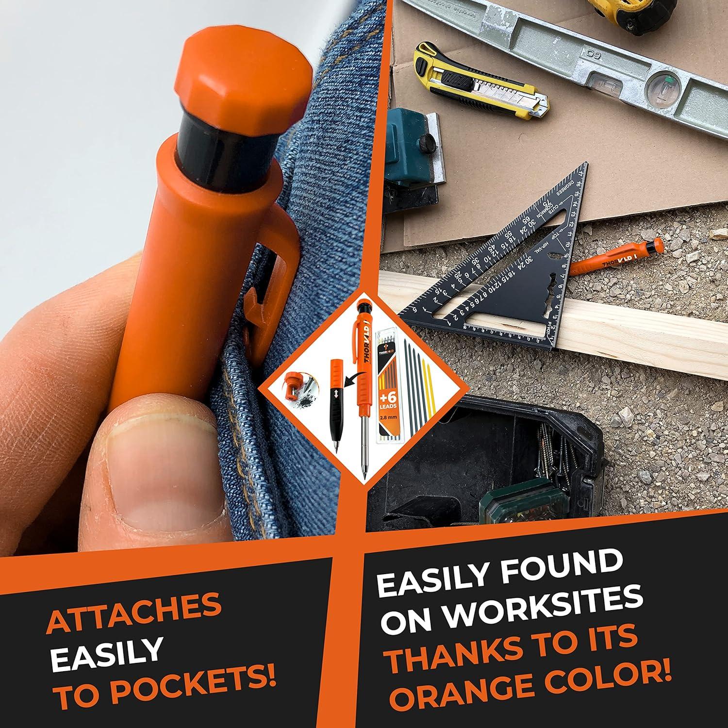 Lápiz de Carpintero THORVALD 2-en-1 con 7 Minas y Sacapuntas