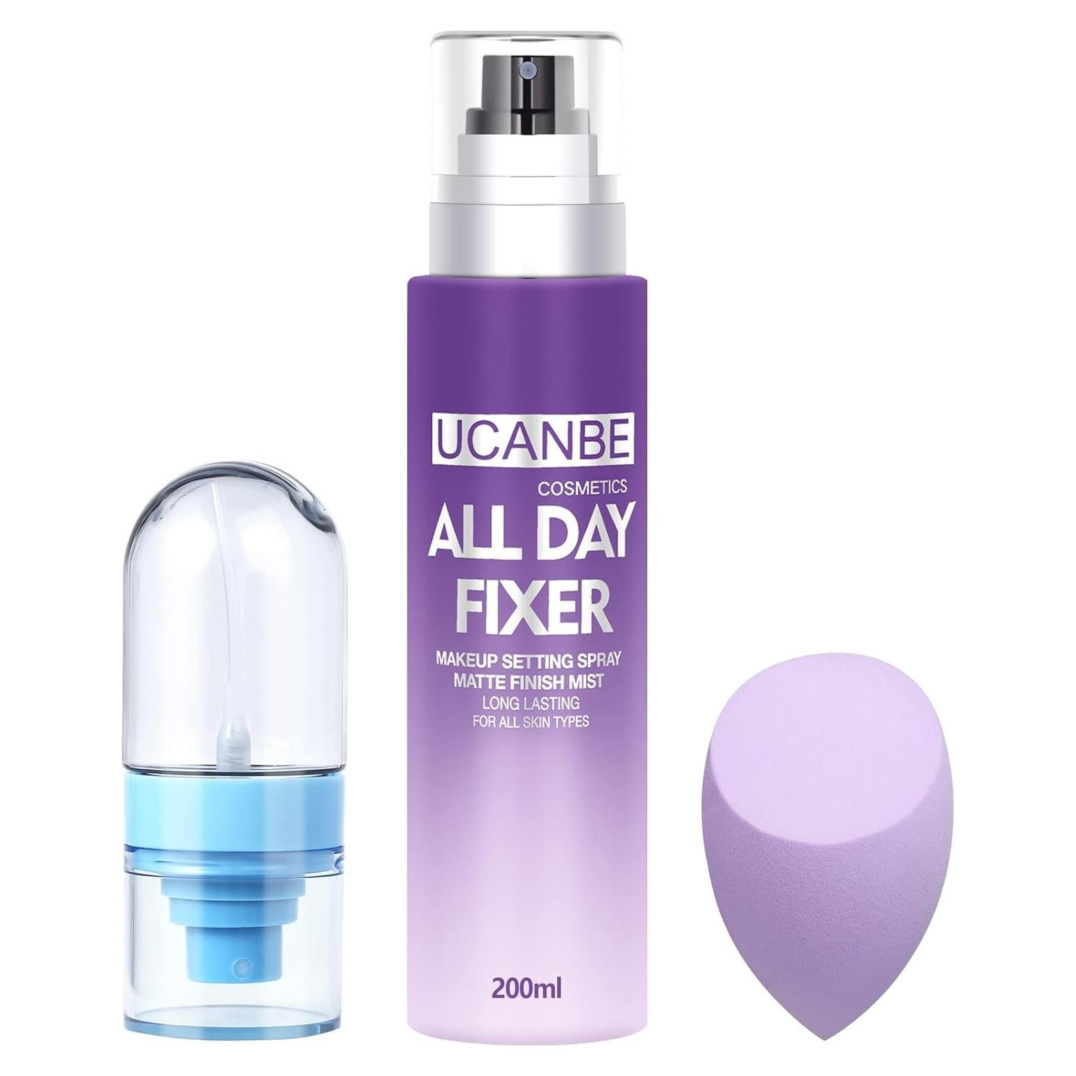 Kit Spray Fijador de Maquillaje UCANBE 200 ml + Esponja Puff