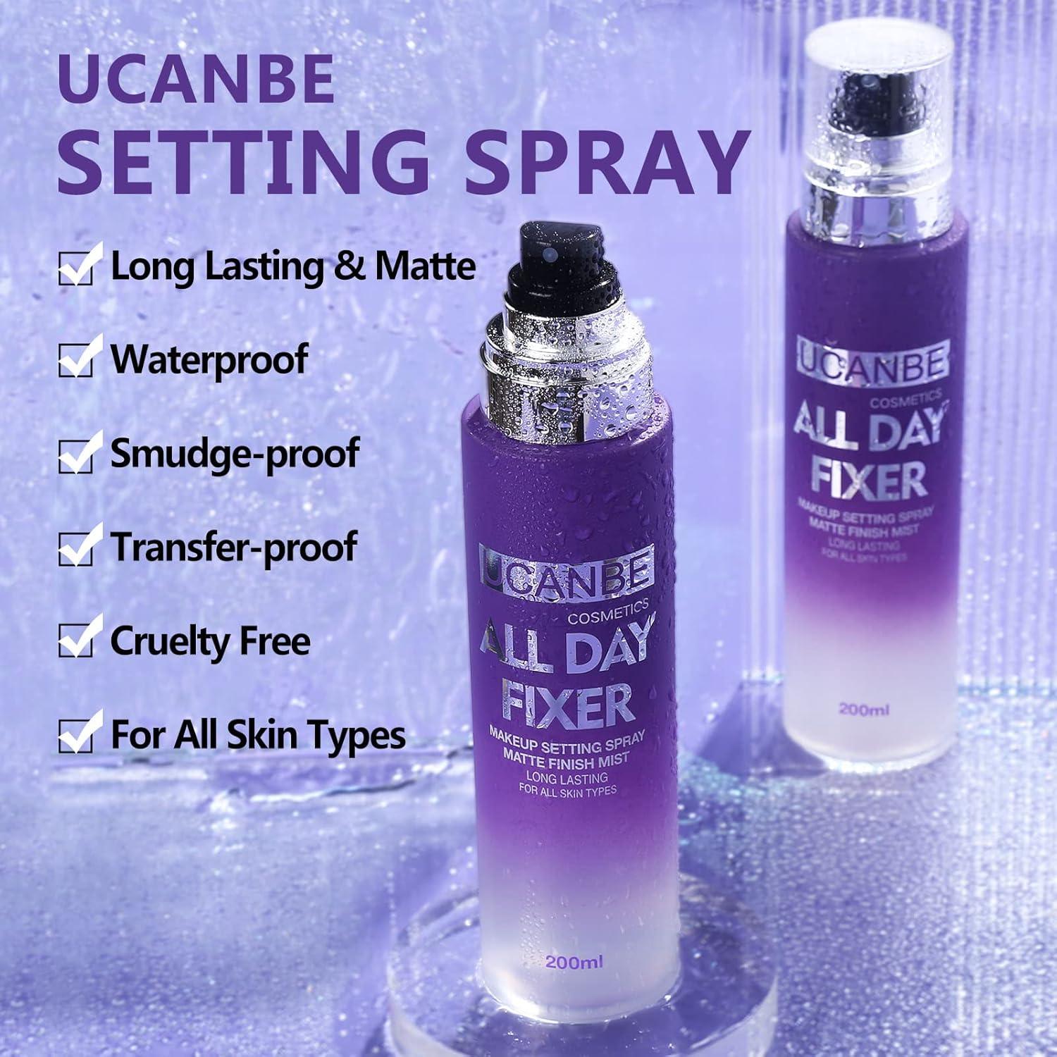 Kit Spray Fijador de Maquillaje UCANBE 200 ml + Esponja Puff