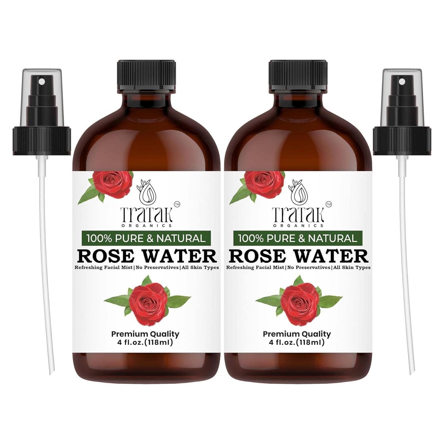 Agua de Rosa Orgánica Tratak 118 ml Spray Hidratante Facial - Paquete de 2