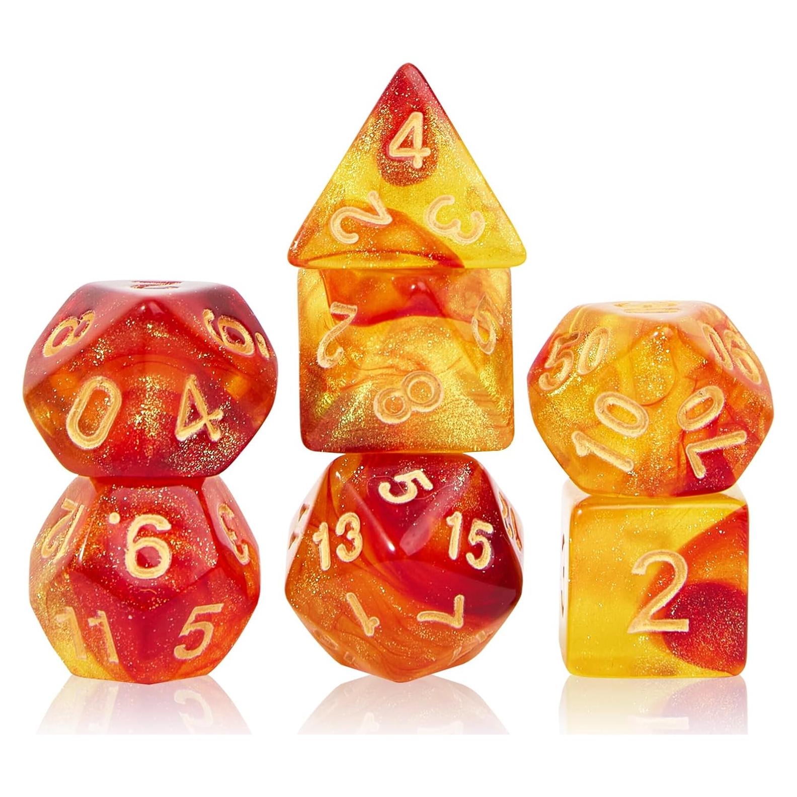 Set de Dados Poliedricos Pipirich 7 Piezas Rojo y Amarillo