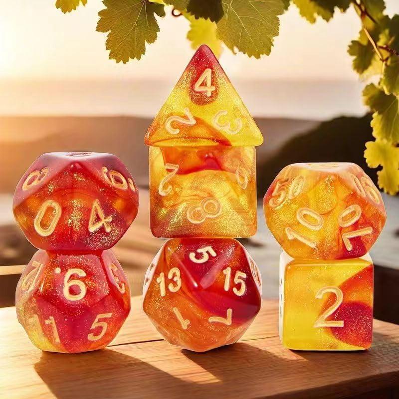 Set de Dados Poliedricos Pipirich 7 Piezas Rojo y Amarillo