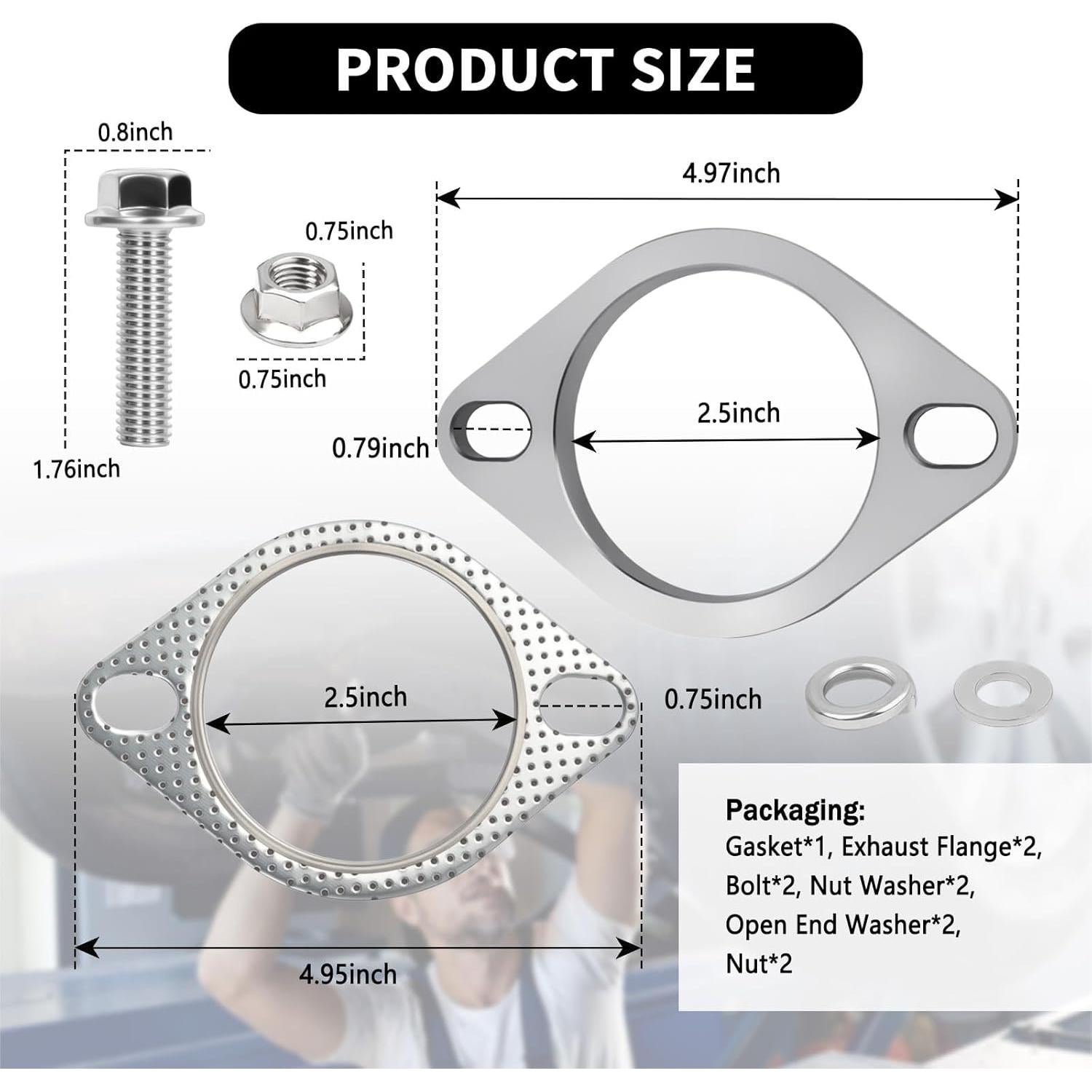 Kit de Reparación de Brida de Escape YGDMD 2.5" Acero Inoxidable
