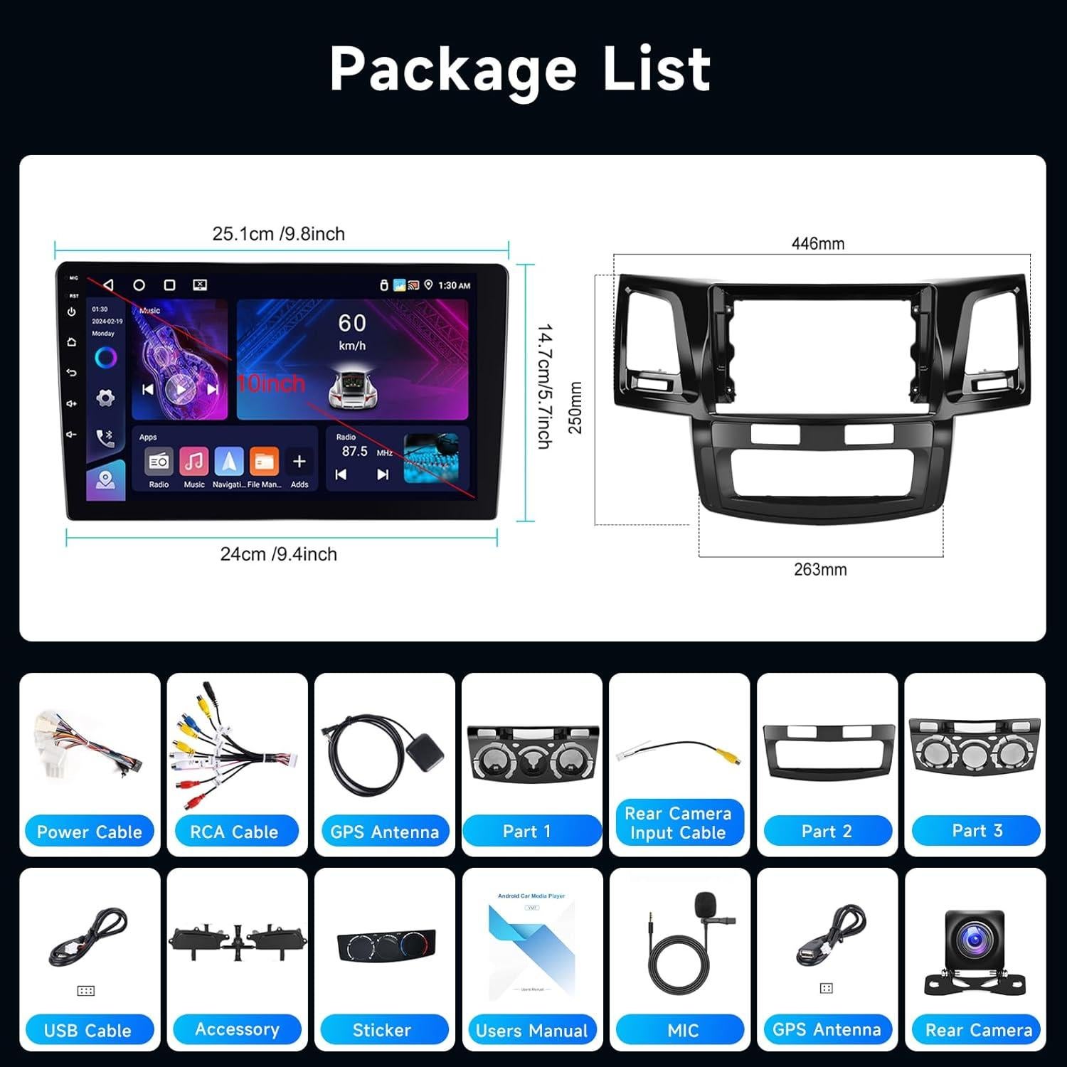 Estéreo Doble Din Hodozzy para Toyota HILUX 2005-2014 9"