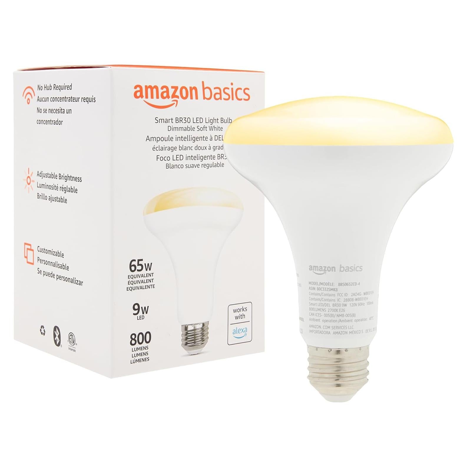Bombilla LED Inteligente BR30 Amazon Basics 9W Regulable 800LM