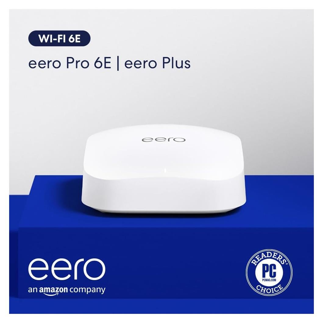 Amazon eero Pro 6E mesh wifi router with 1 month free eero Plus (auto-renews) - Coverage up to 2,000 sq. ft., Connect 100+ devices, 1-pack