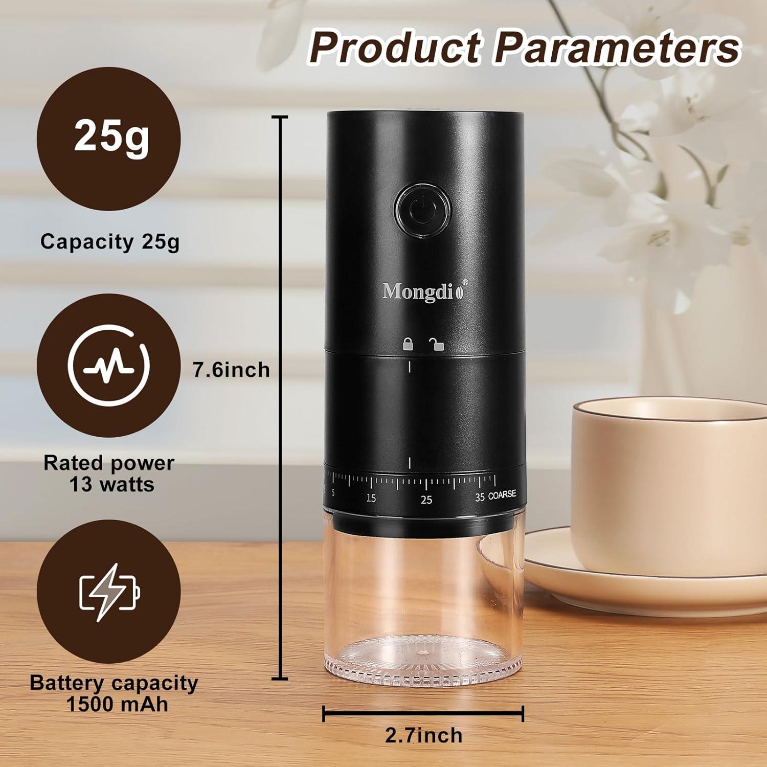 Molinillo de Café Eléctrico Portátil Mongdio Negro 38 Configuraciones