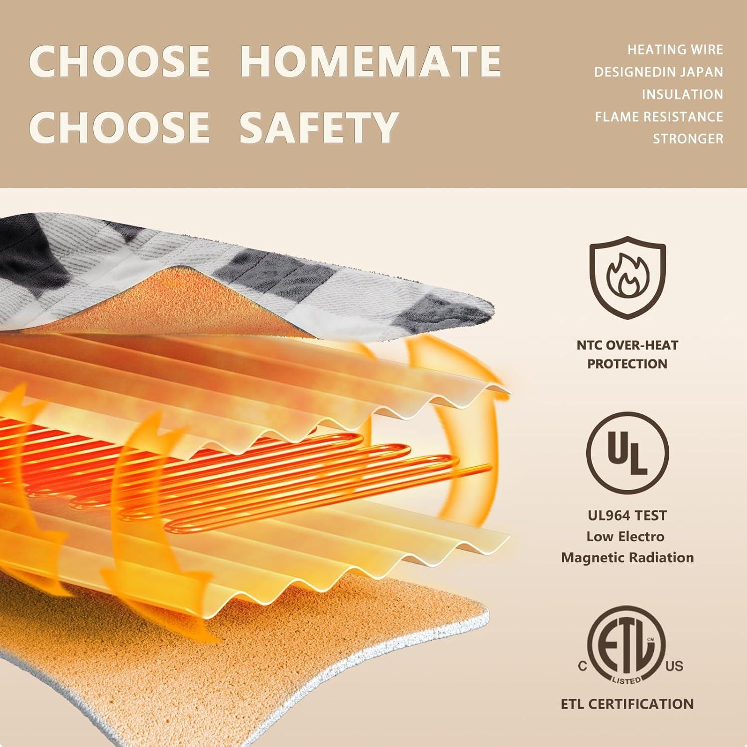 Manta eléctrica Homemate 127x152 cm franela suave 10 niveles calor