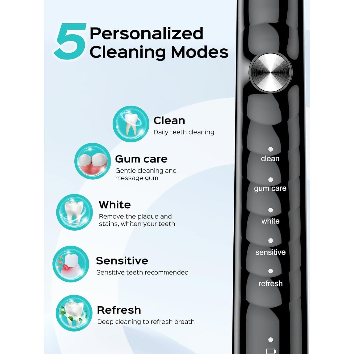 Cepillo de Dientes Eléctrico COSLUS C40 - 47000 VPM, 5 Modos, Negro