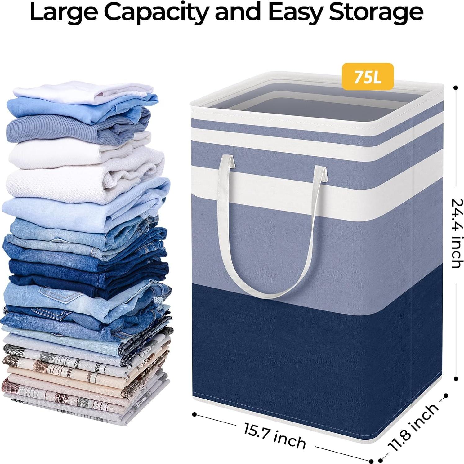 Cesta de Ropa Alta Plegable HomeHacks 75L Impermeable Azul