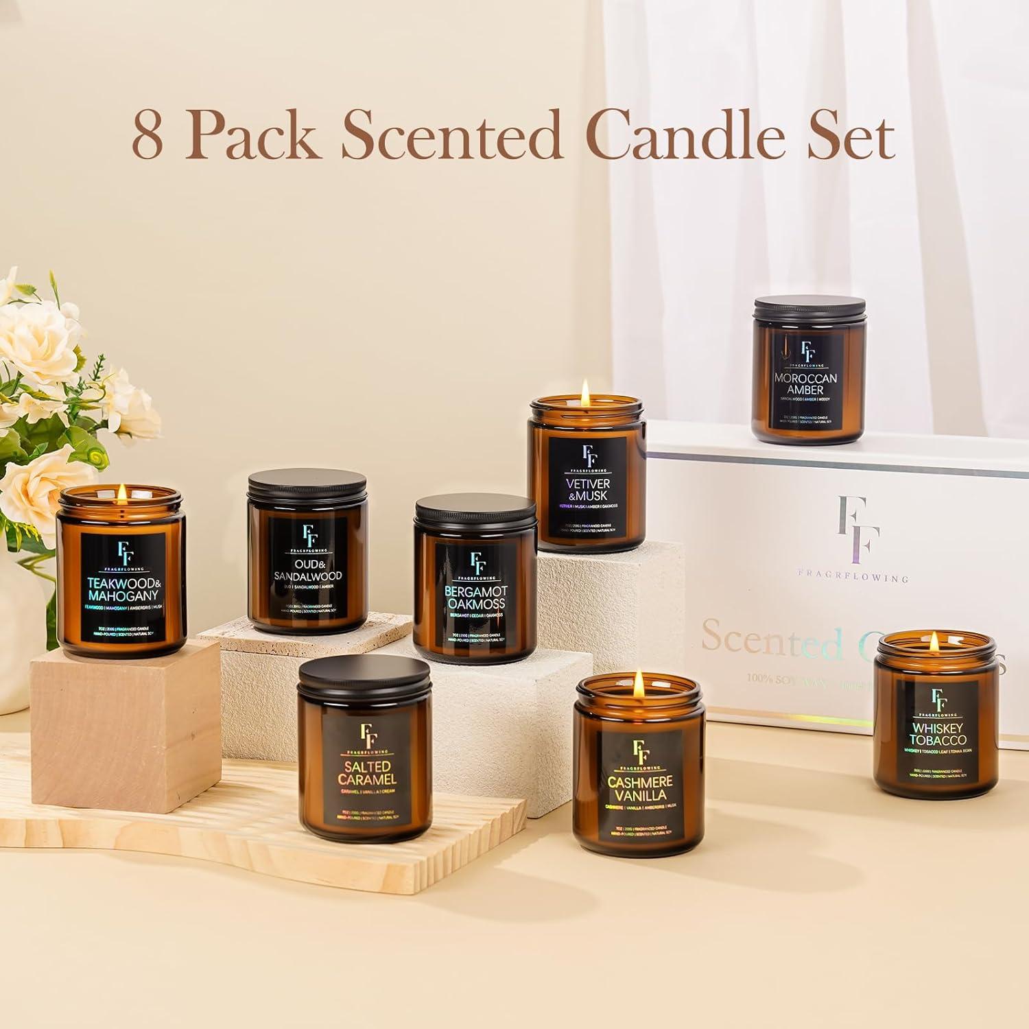 Juego de Velas Aromáticas de Cera de Soja 8 Pack 480 Horas