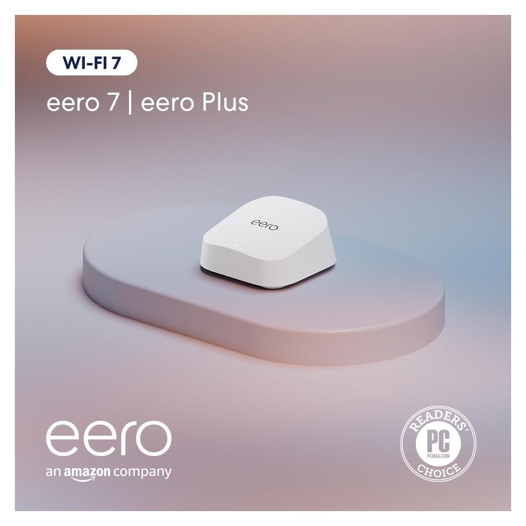 Amazon eero 7 with 1 month free eero Plus (auto-renews) - Supports internet plans up to 2.5 Gbps, Coverage up to 2,000 sq. ft., Connect 120+ devices, 1-pack