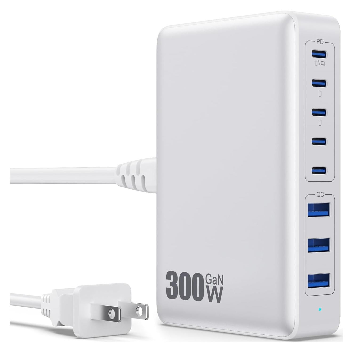 Cargador USB C 300W GaN IV 8 Puertos Adaptador Rápido