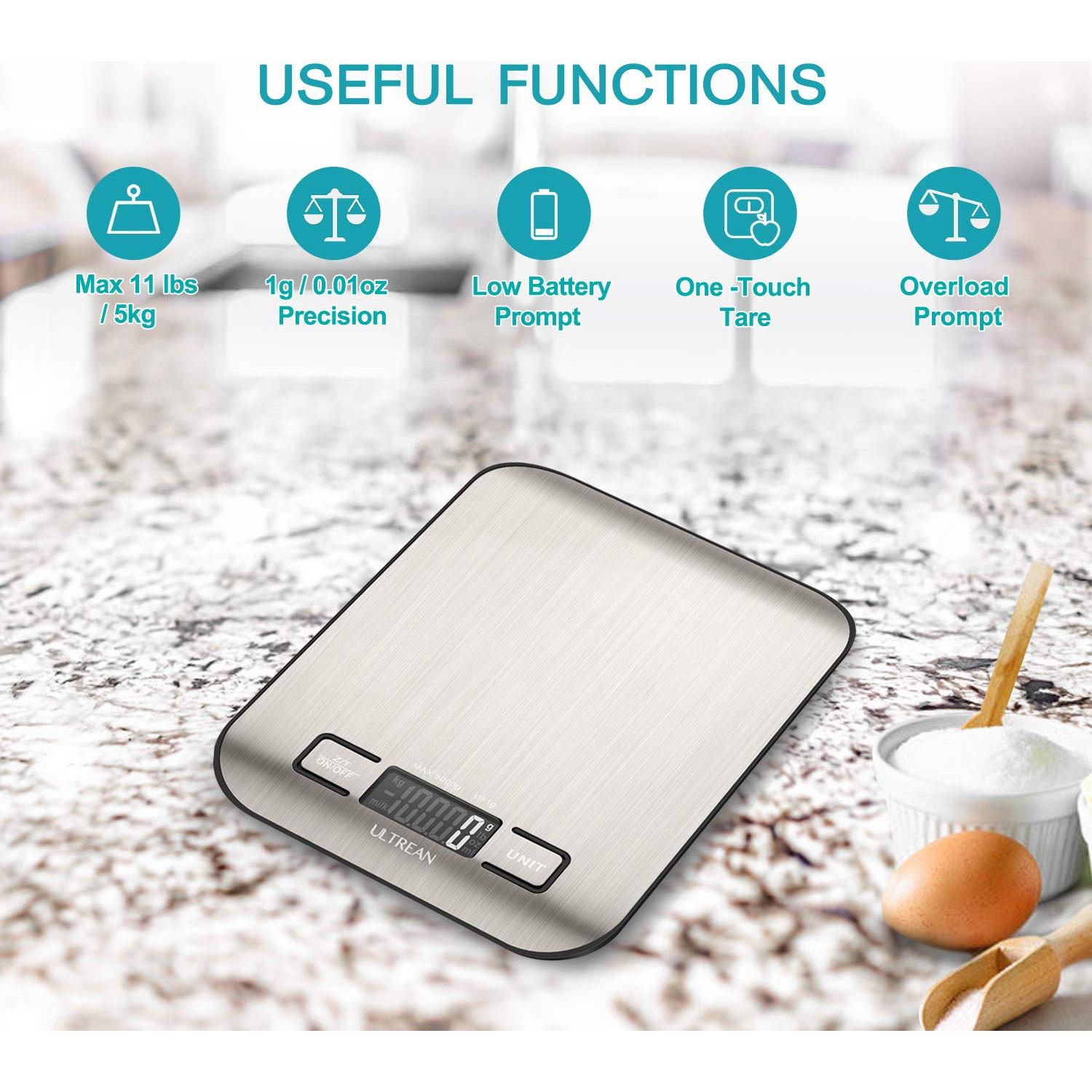 Báscula de Cocina Digital Ultrean UL-KS01, 5kg, Pantalla LCD