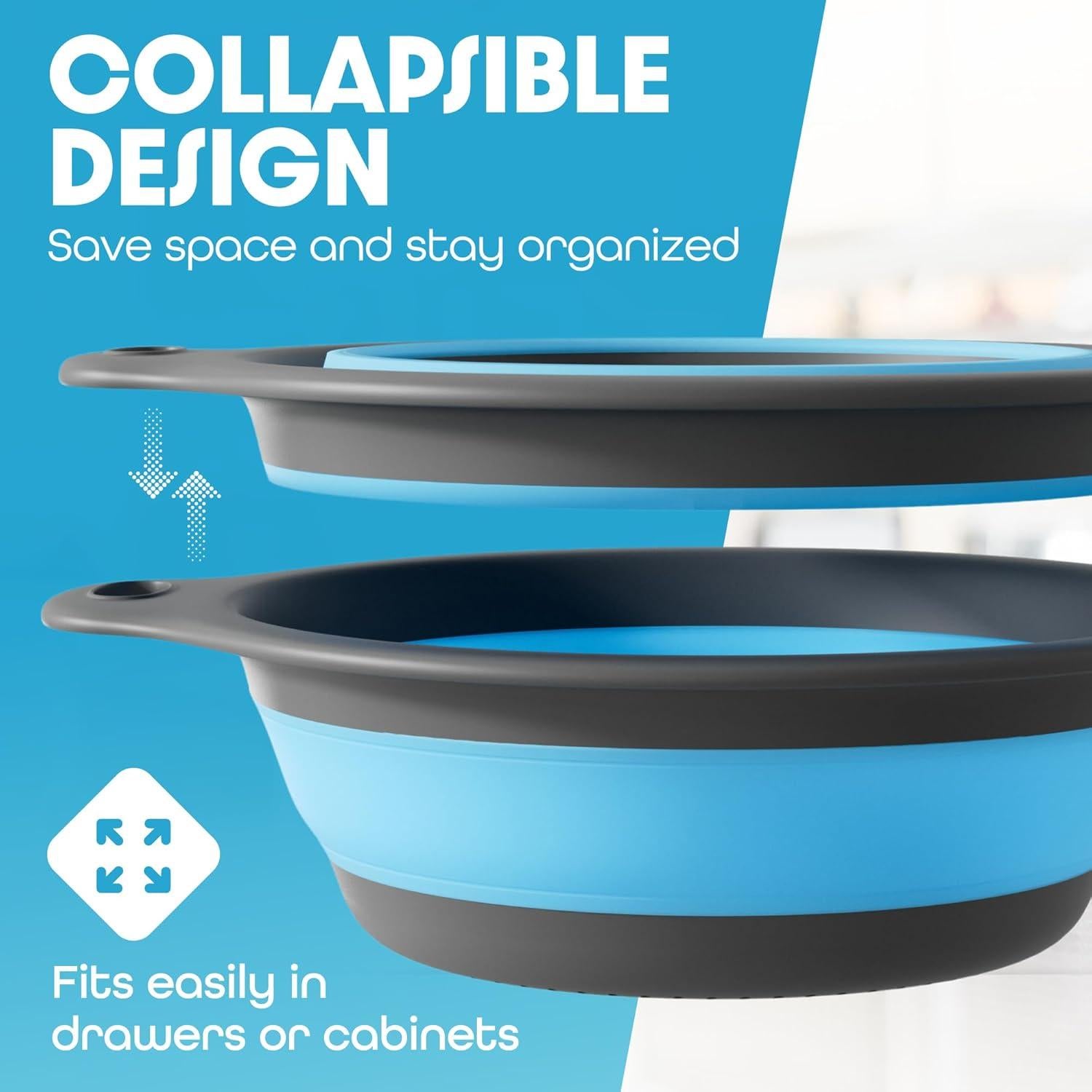 Colador Plegable Gevoli con Base Autodesagüe 5QT Azul/Gris